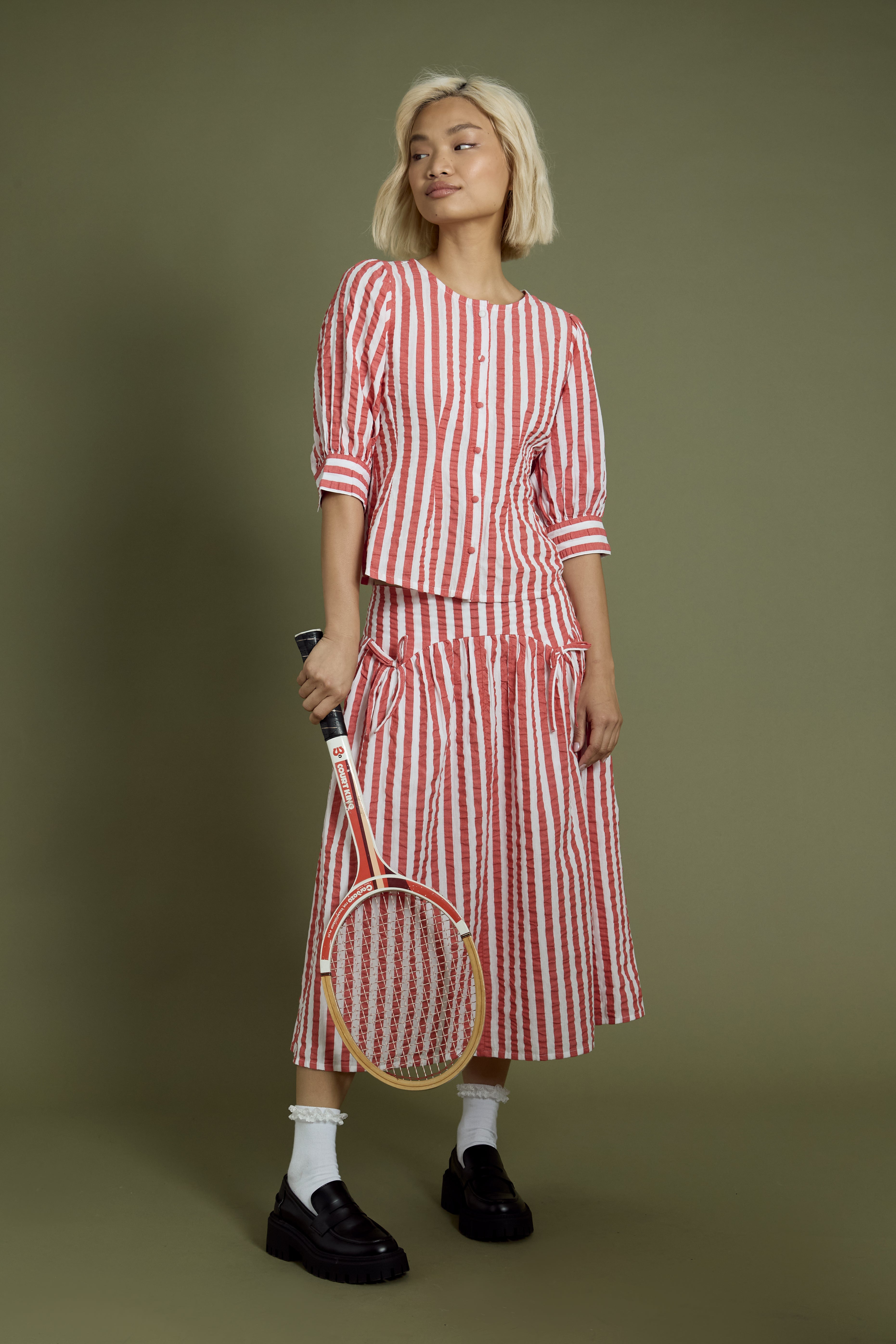 Ruby Striped Volume Midi Skirt