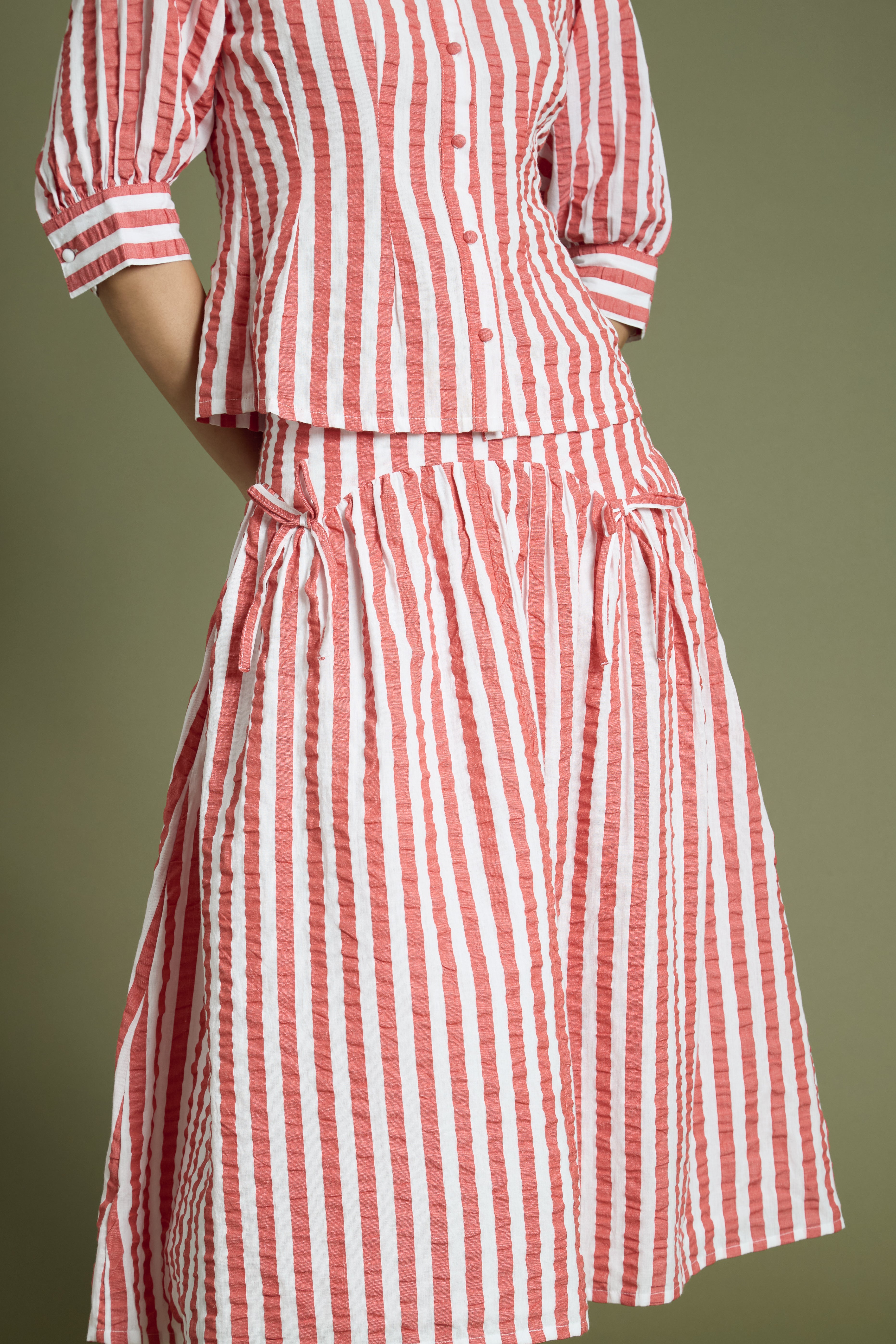 Ruby Striped Volume Midi Skirt