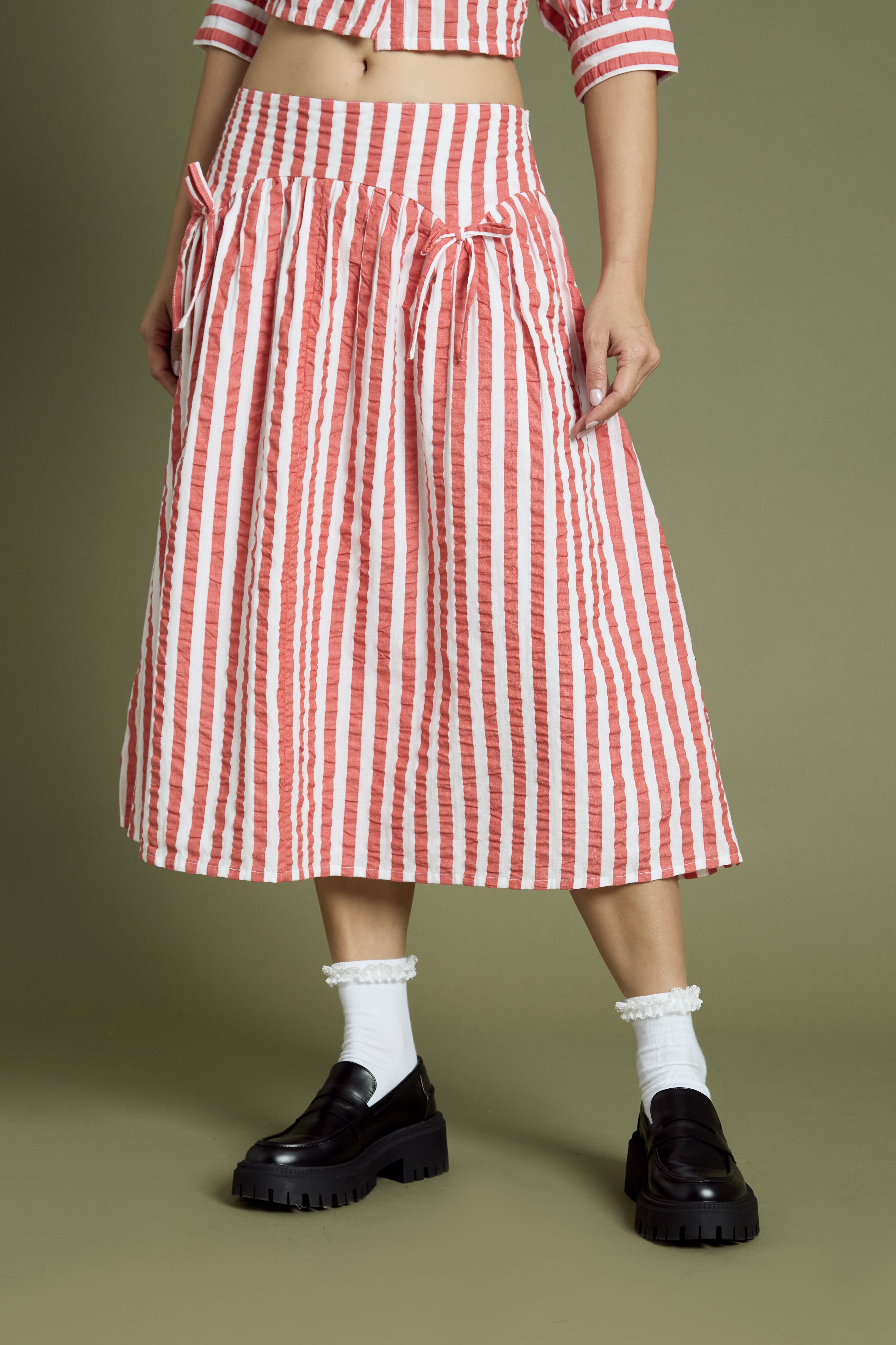 Ruby Striped Volume Midi Skirt