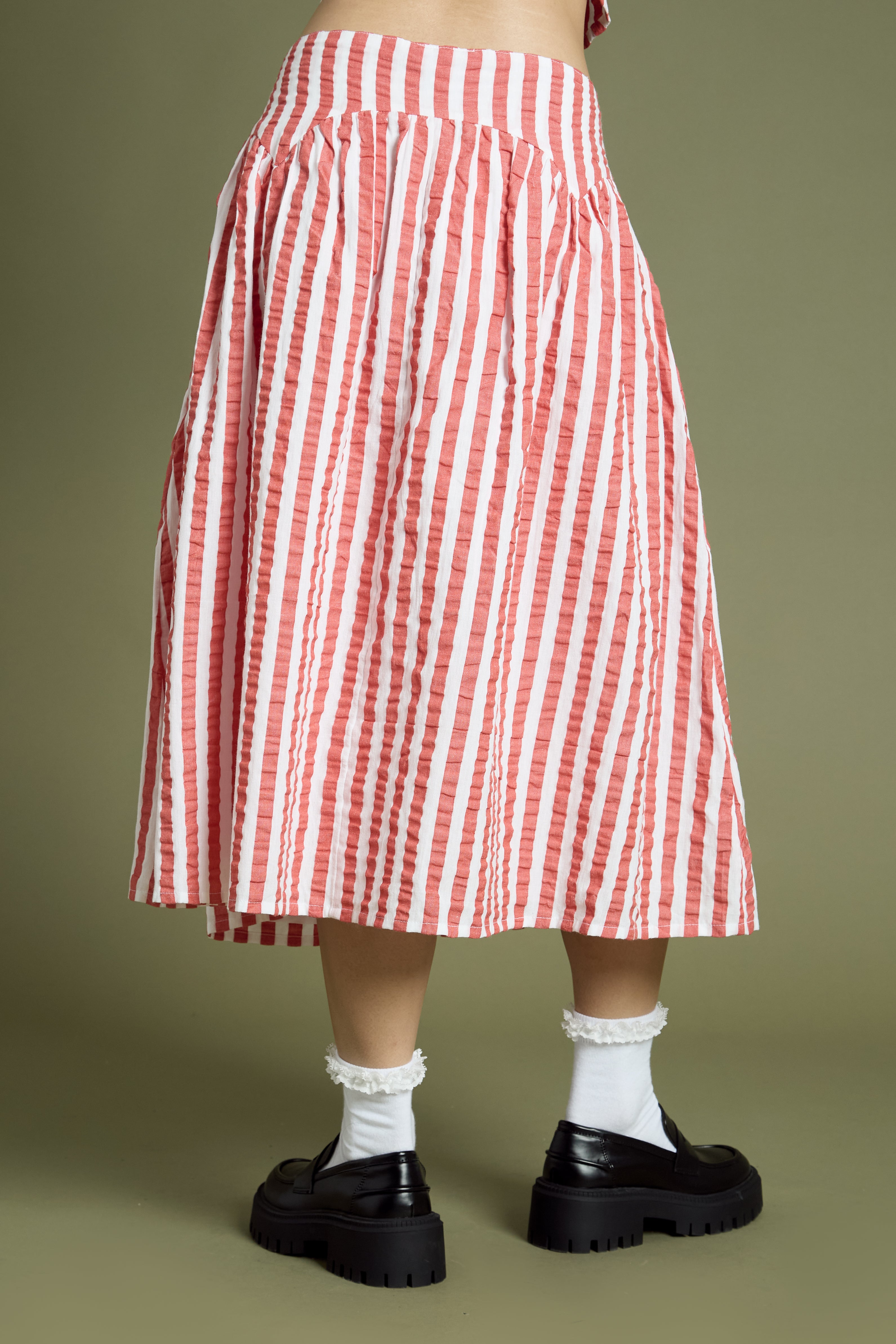 Ruby Striped Volume Midi Skirt