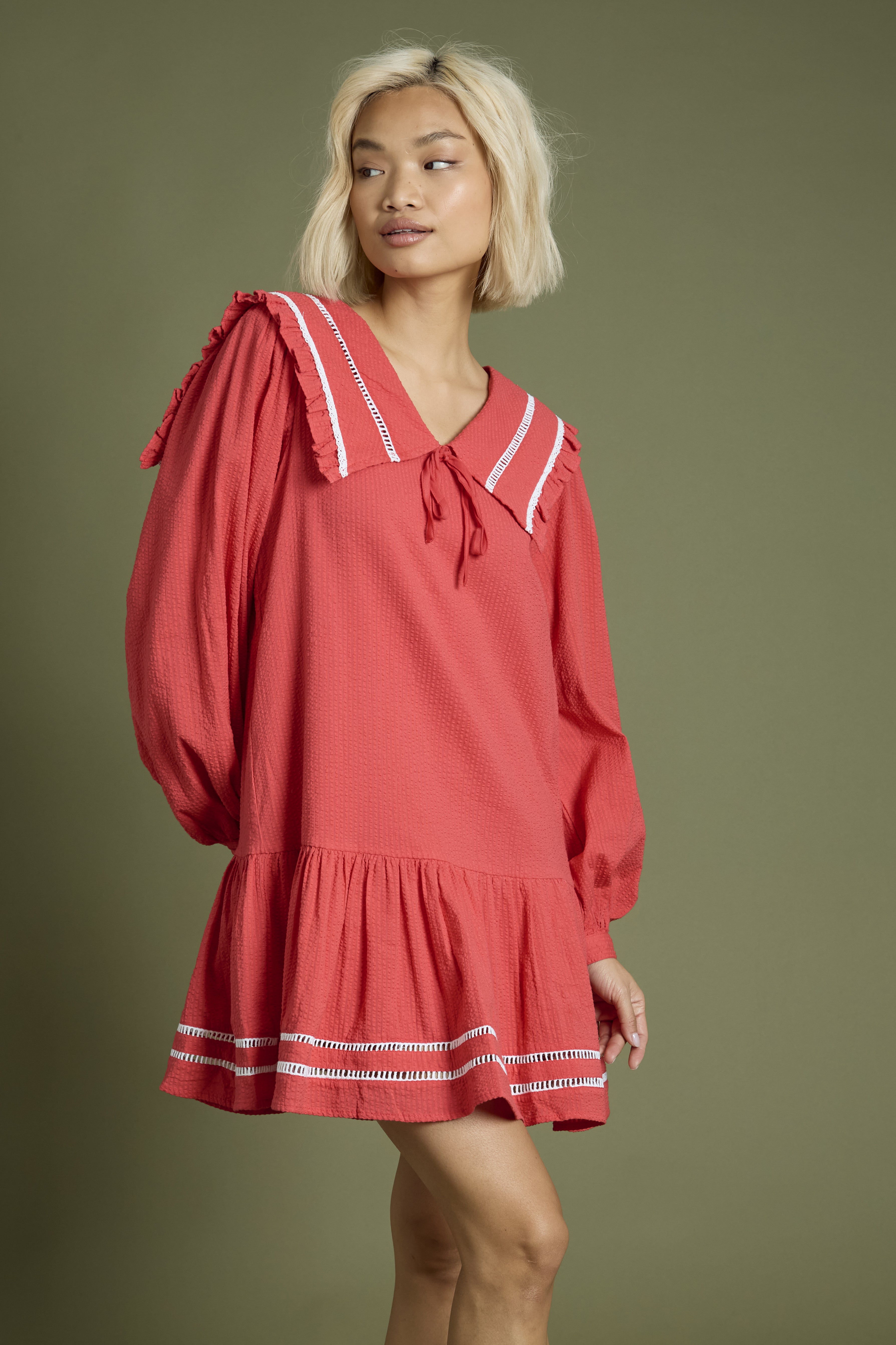 Wren Textured Collar Detail Mini Smock Dress