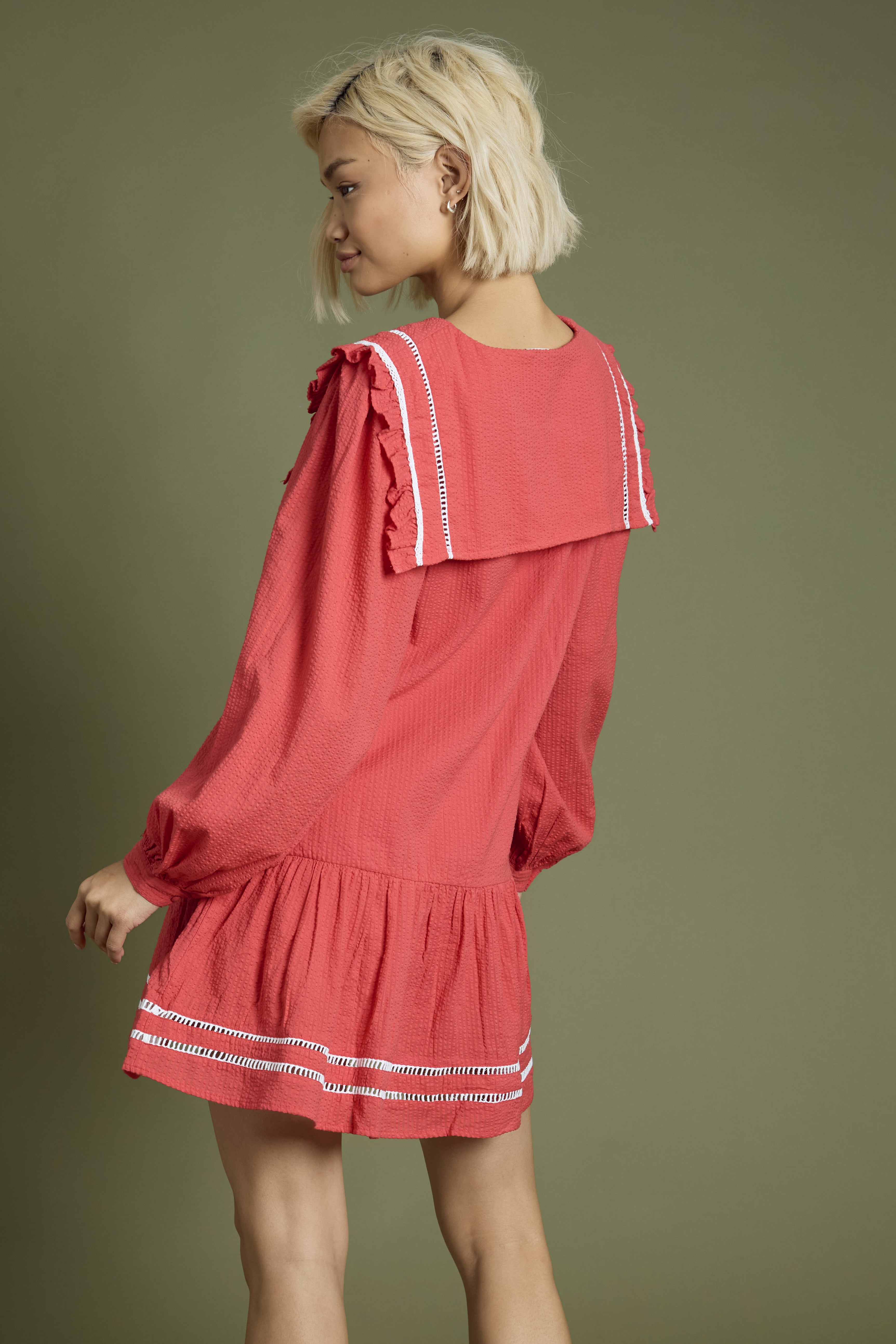 Wren Textured Collar Detail Mini Smock Dress