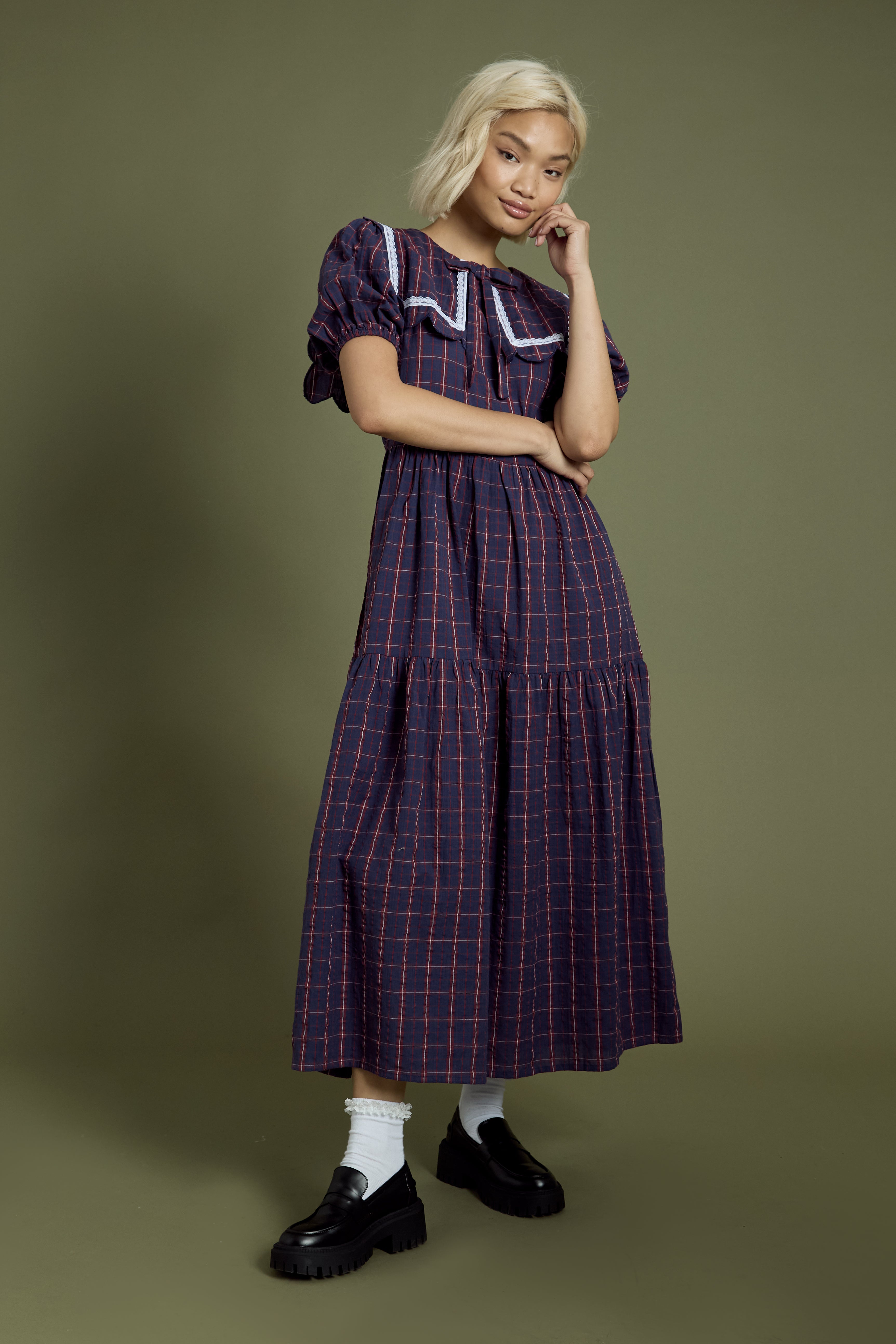 Meredith Check Tiered Midaxi Dress