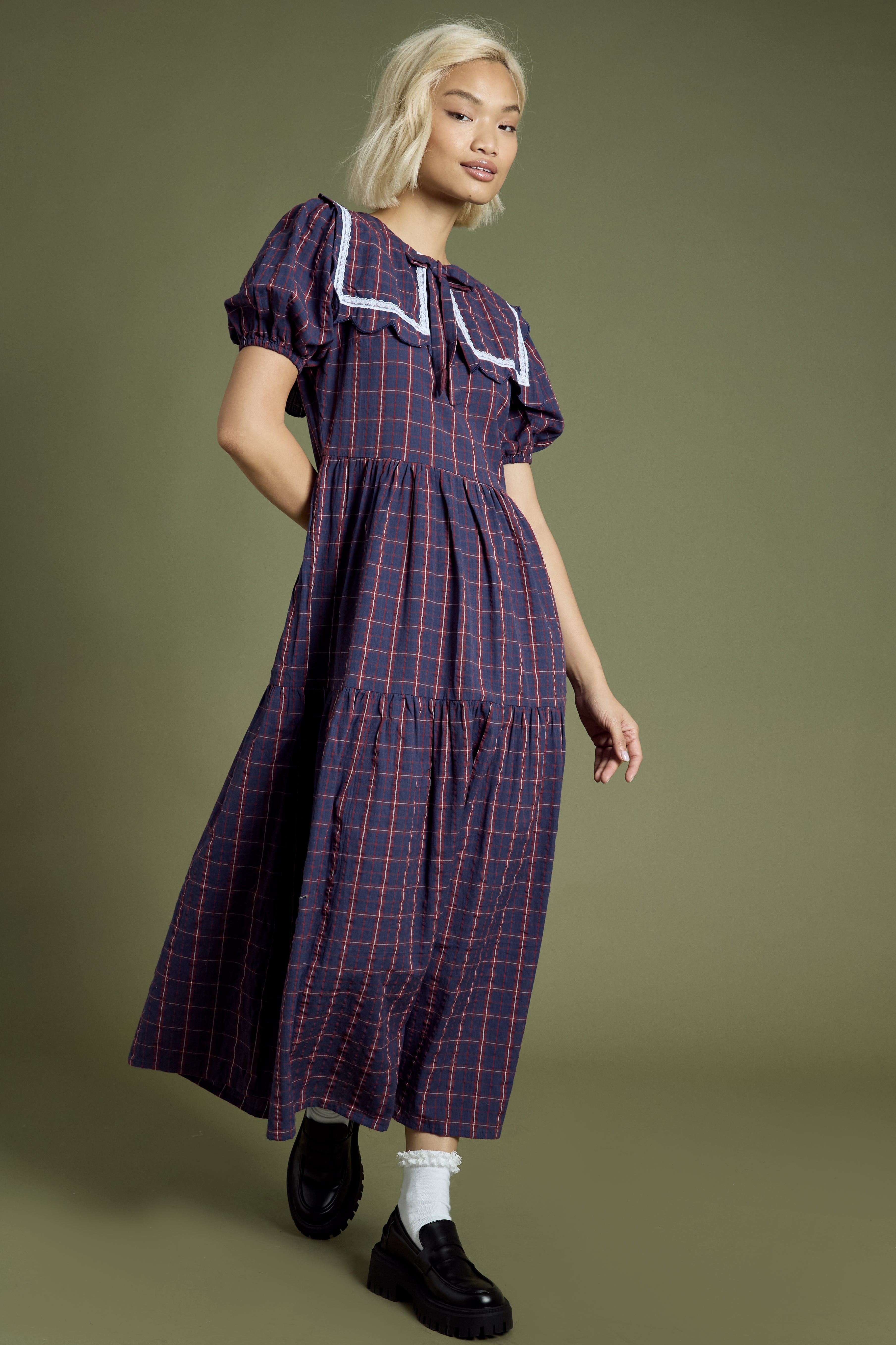 Meredith Check Tiered Midaxi Dress