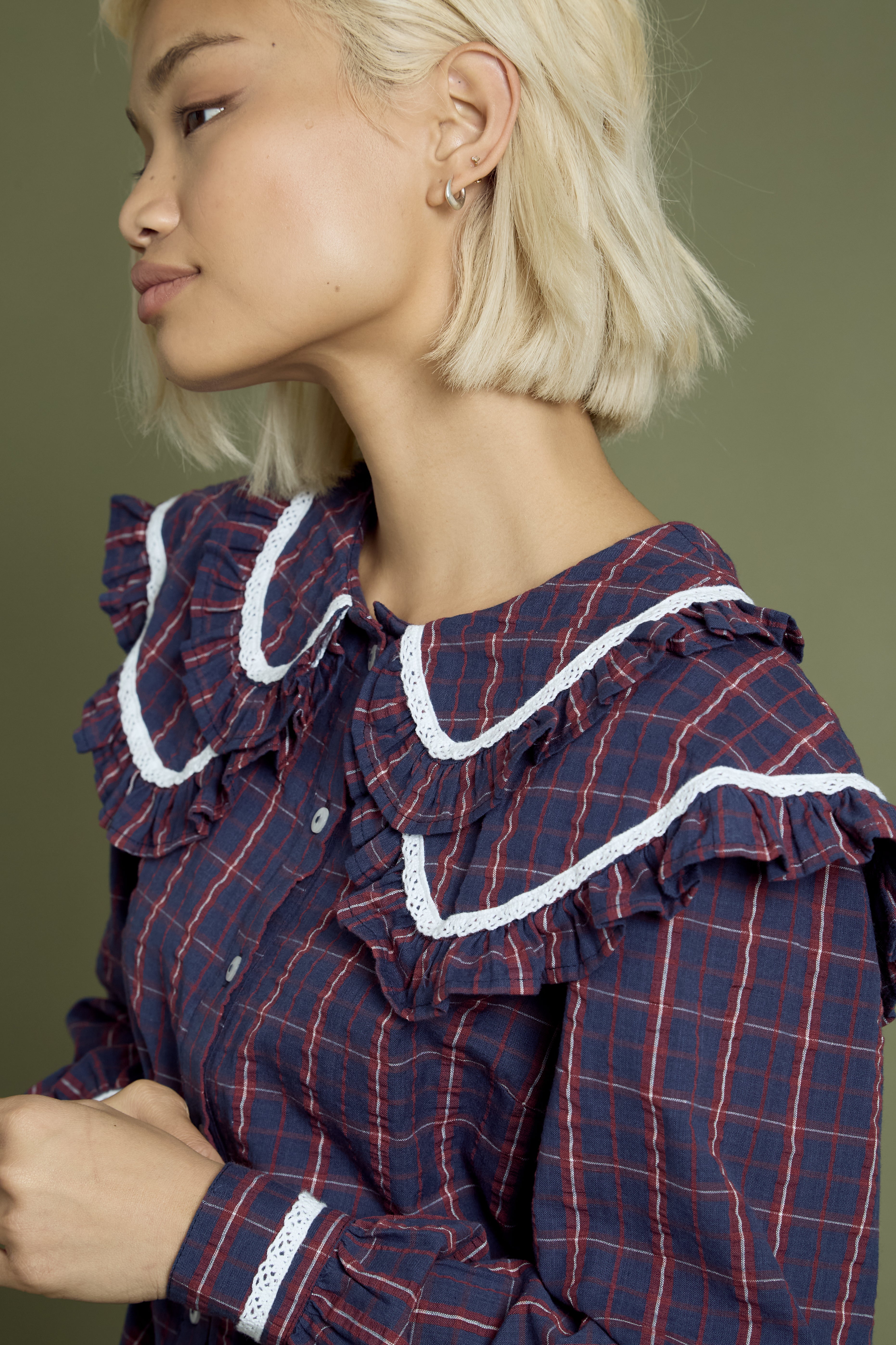 Meredith Check Print Layered Collar Blouse