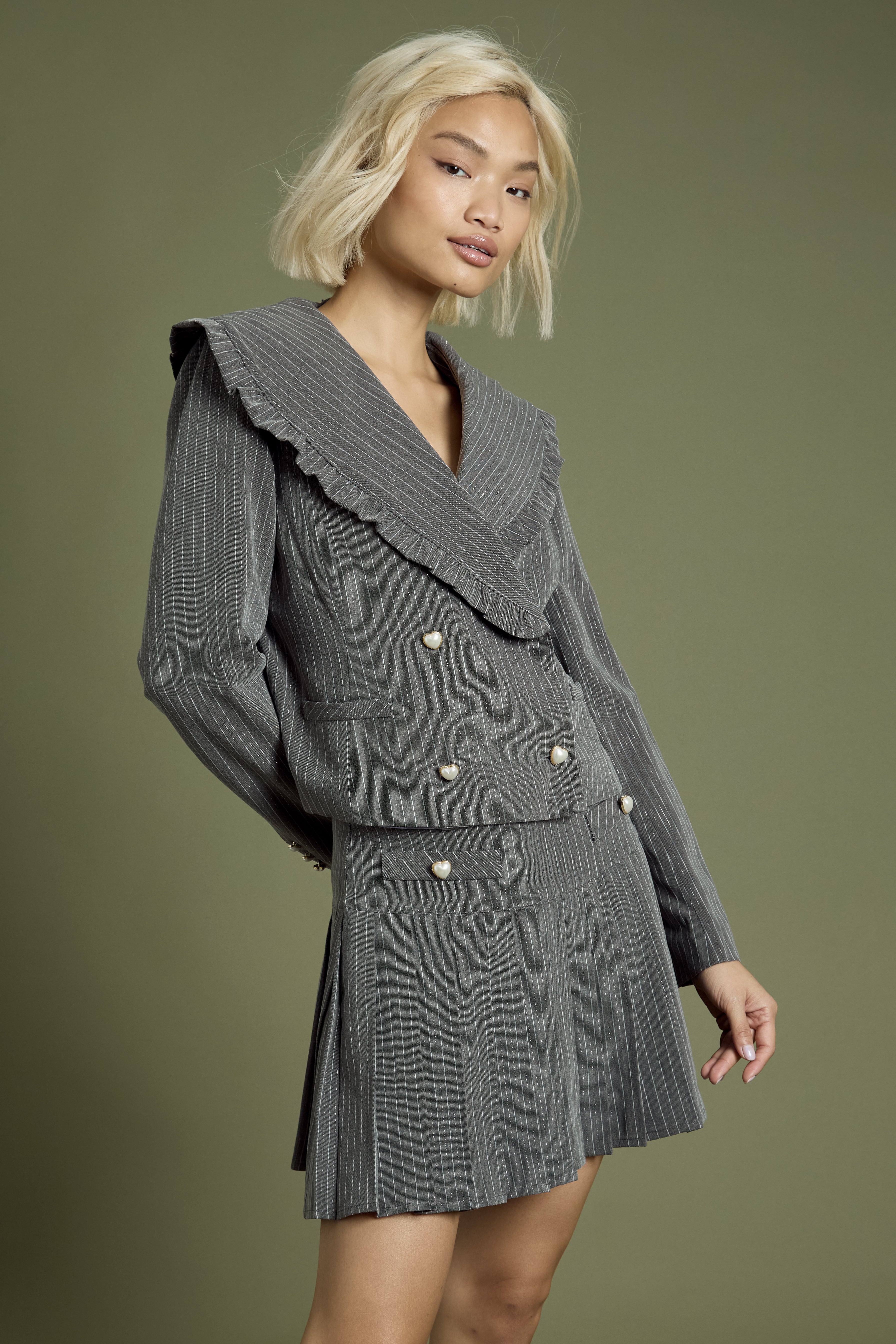 Aubrey Cropped Sparkle Pinstripe Blazer