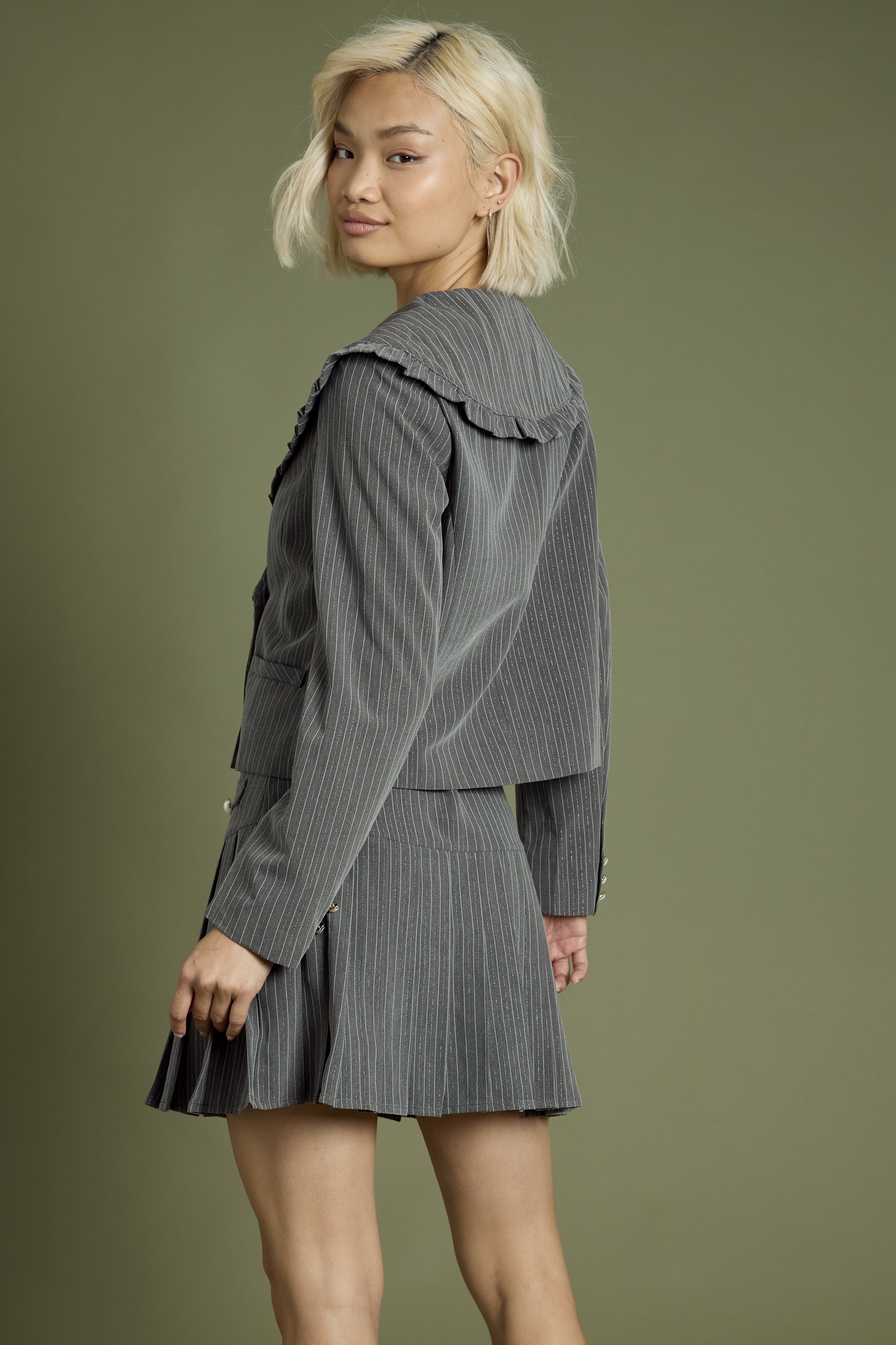 Aubrey Cropped Sparkle Pinstripe Blazer