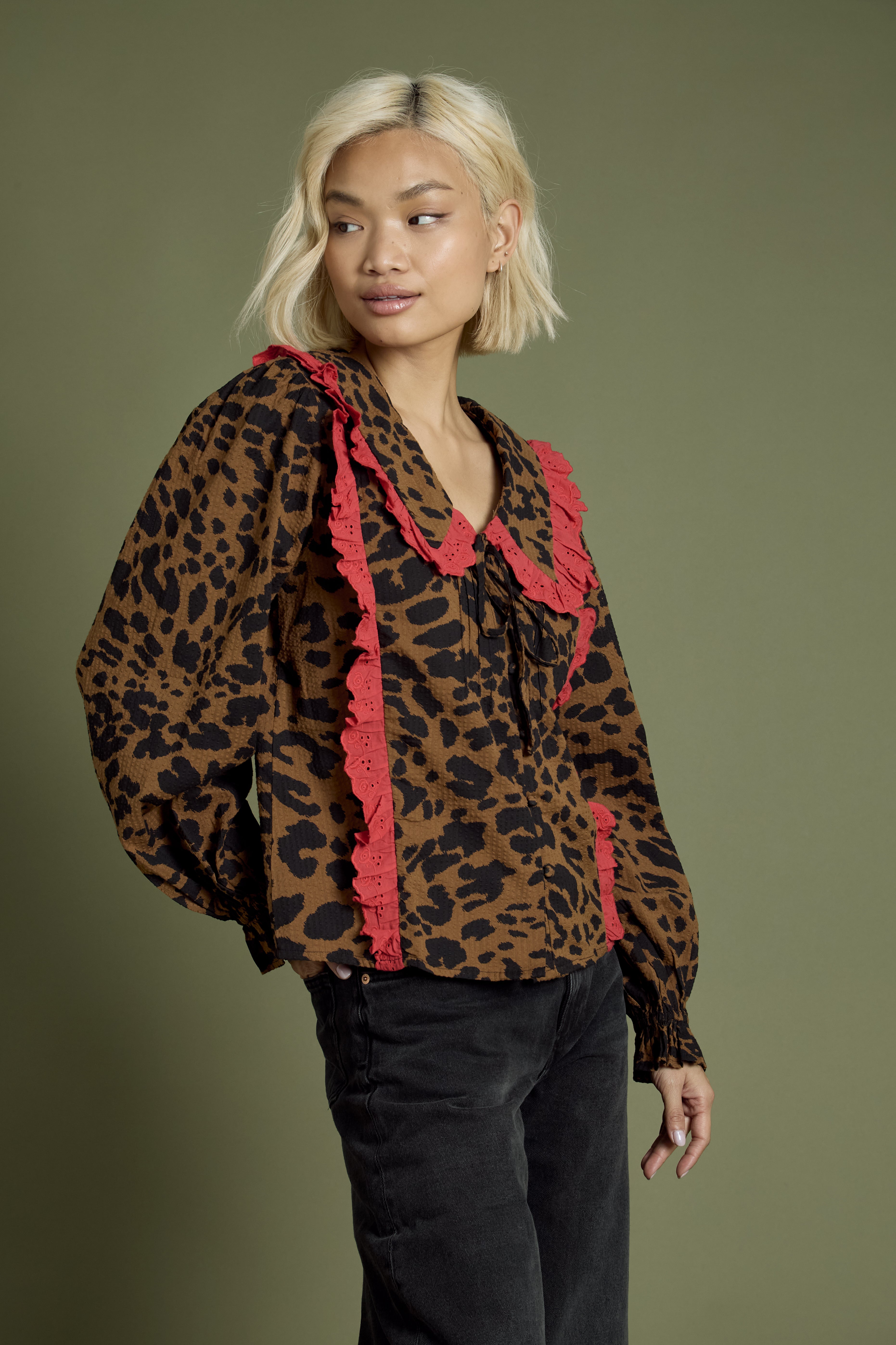 Leopard print blouse red hotsell