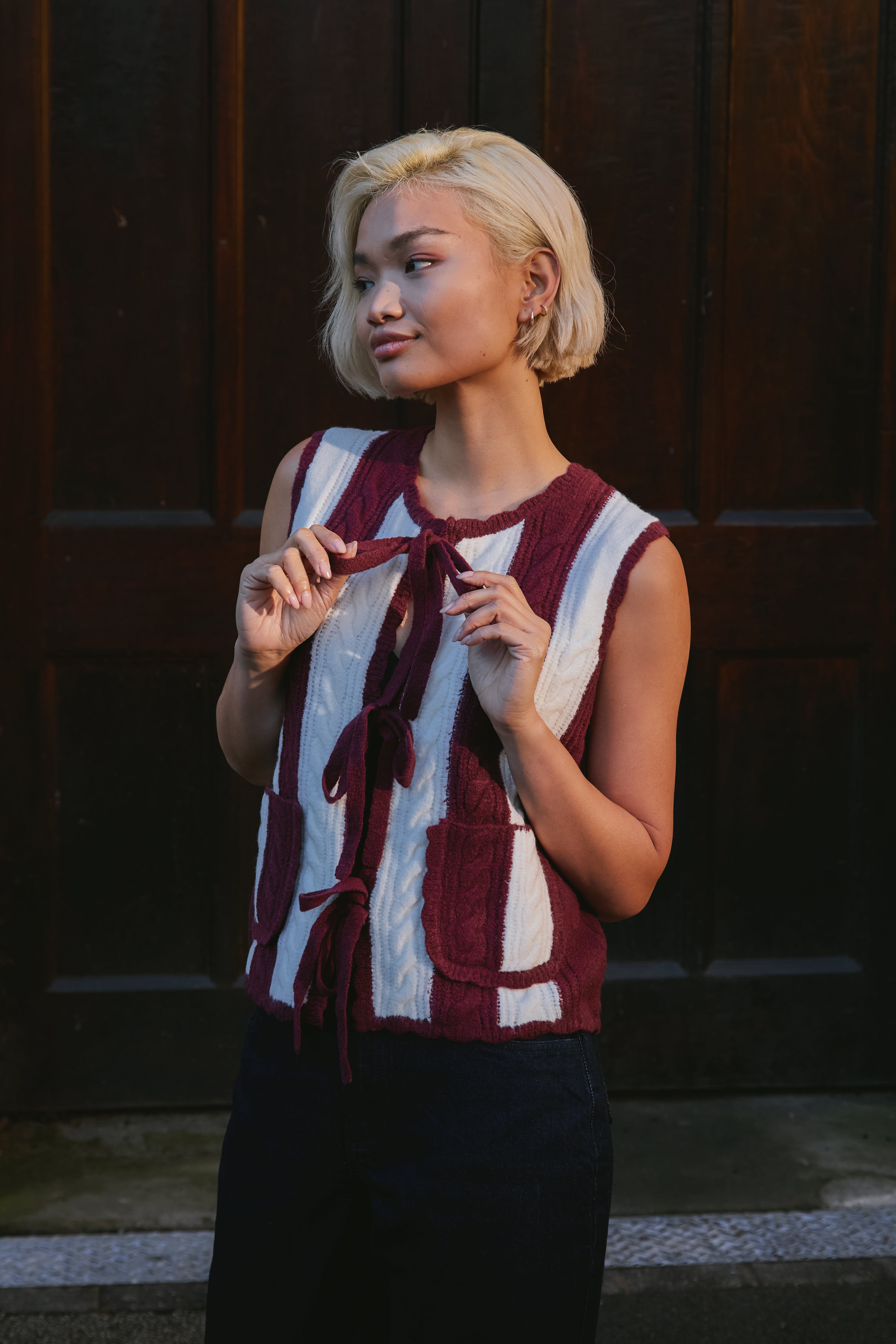 Zelda Stripe Cable Waistcoat