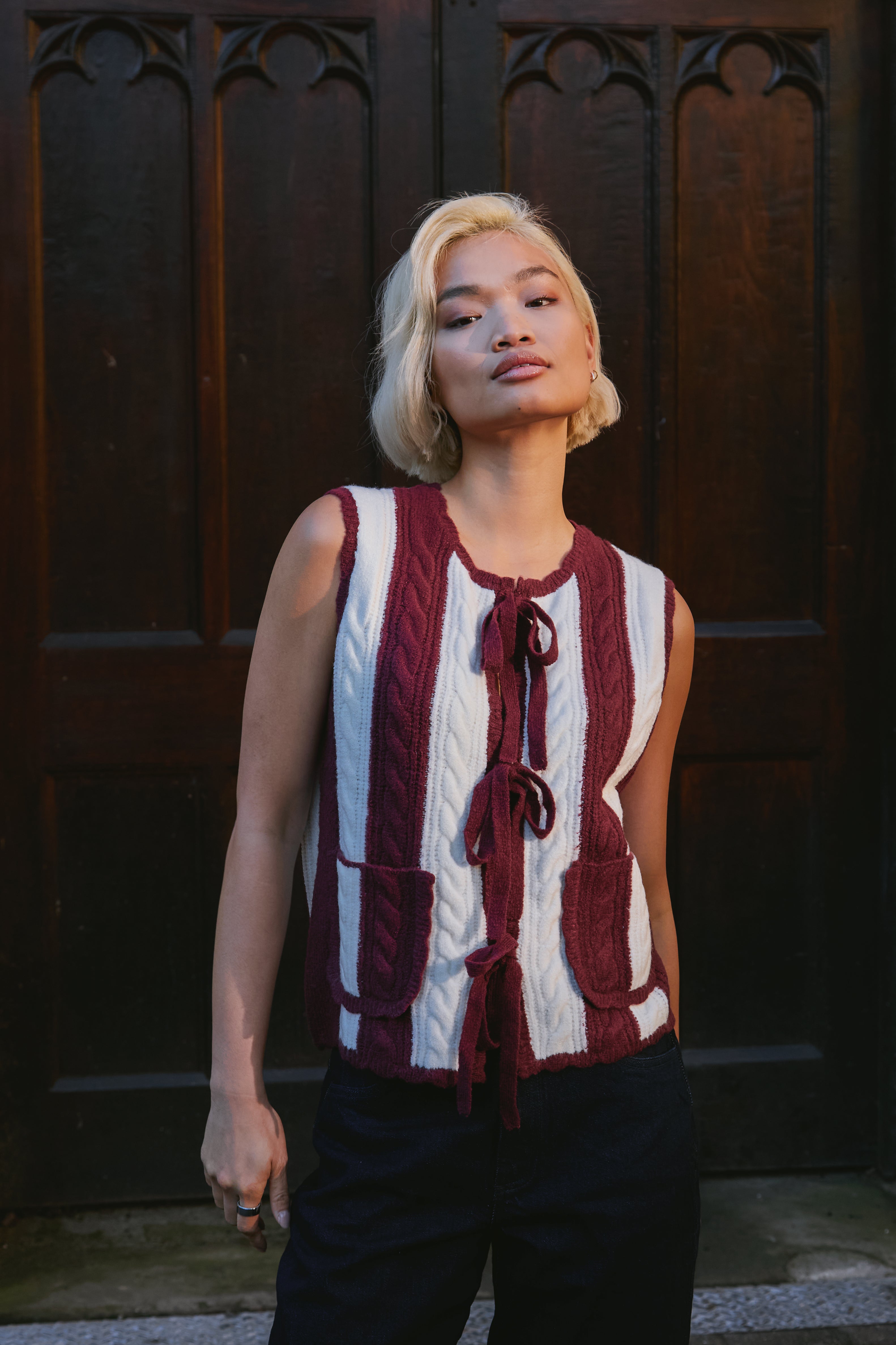 Zelda Stripe Cable Waistcoat