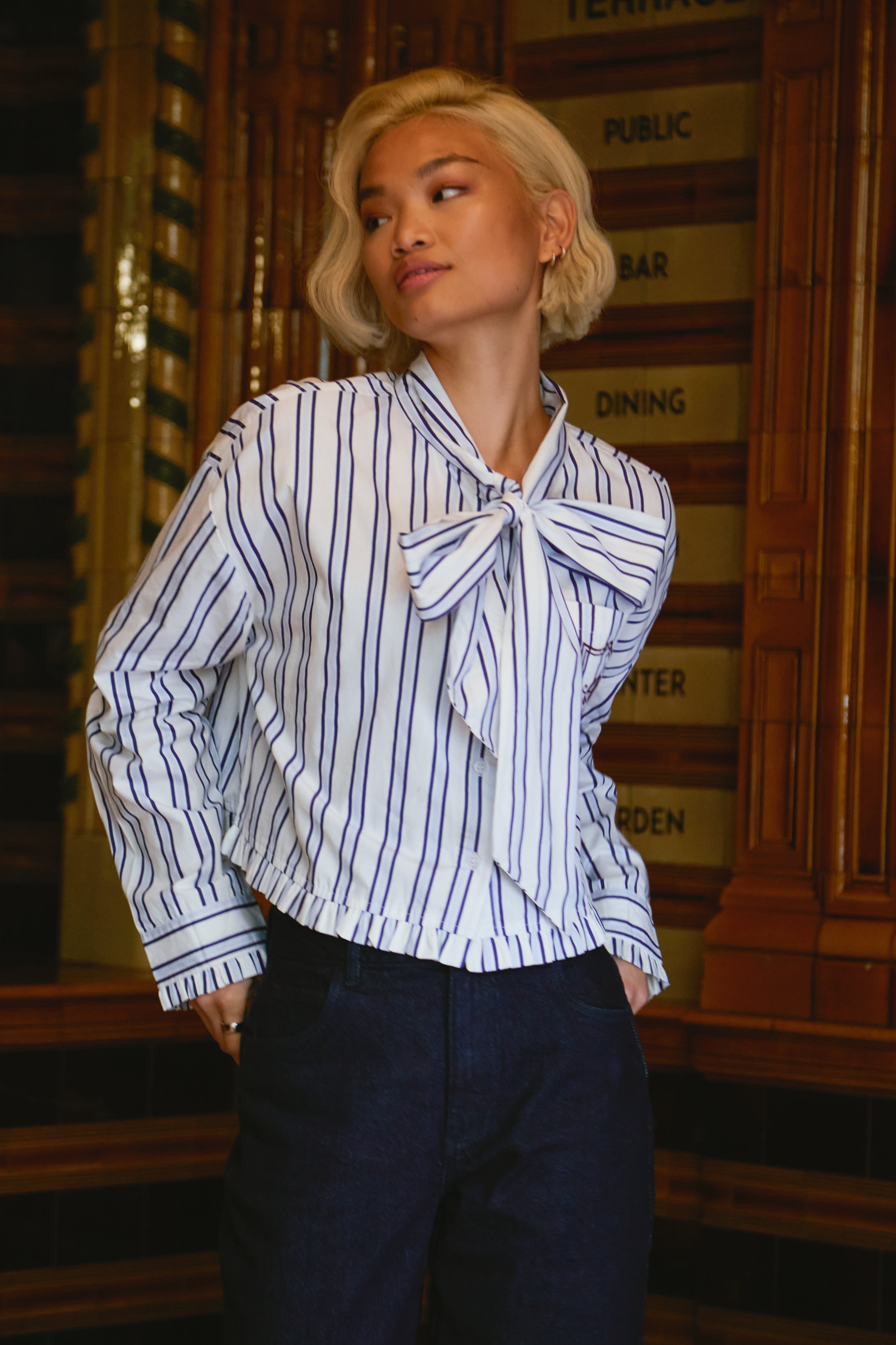 Remmie Stripe Pussy Bow Blouse