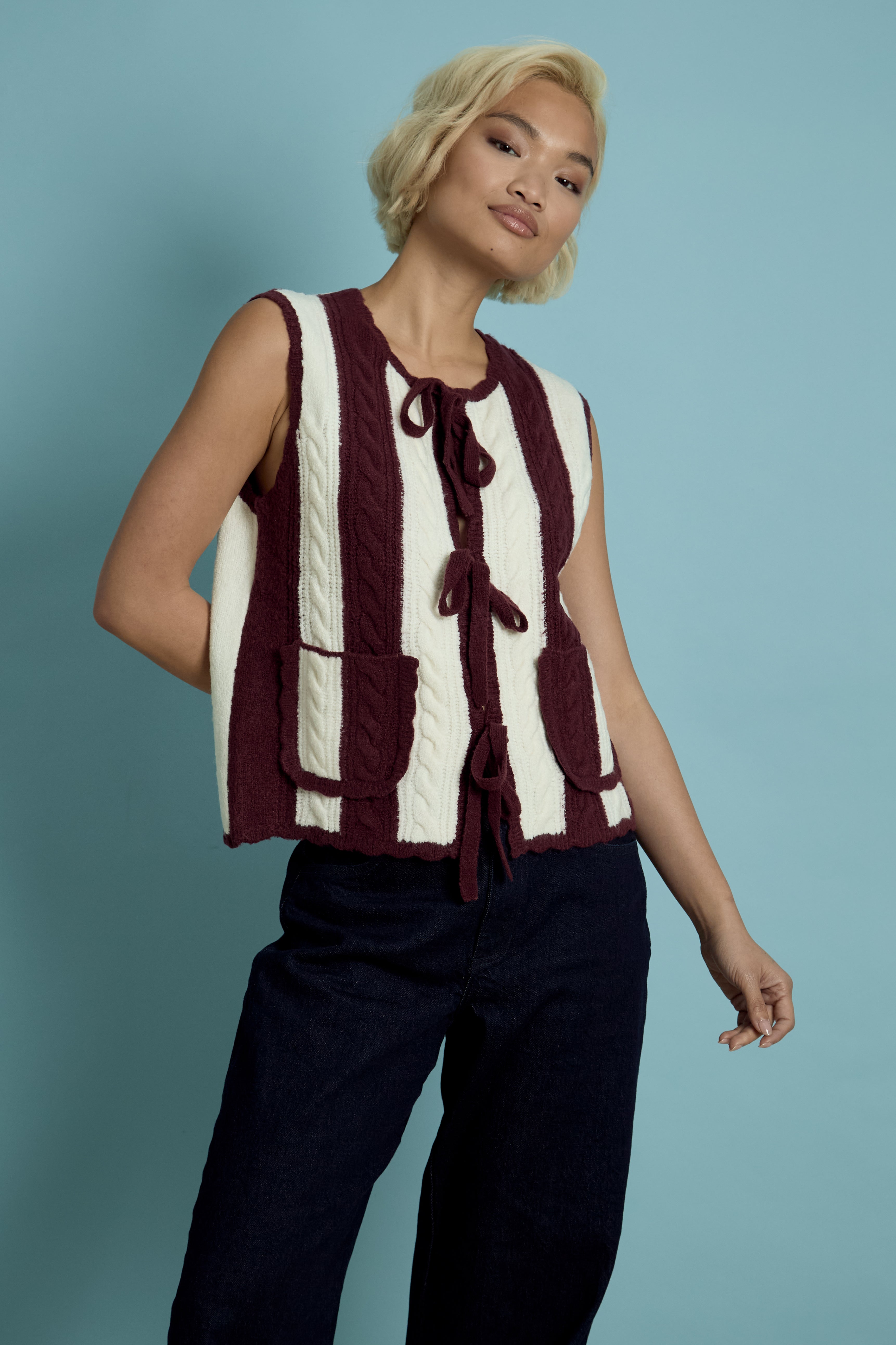 Zelda Stripe Cable Waistcoat