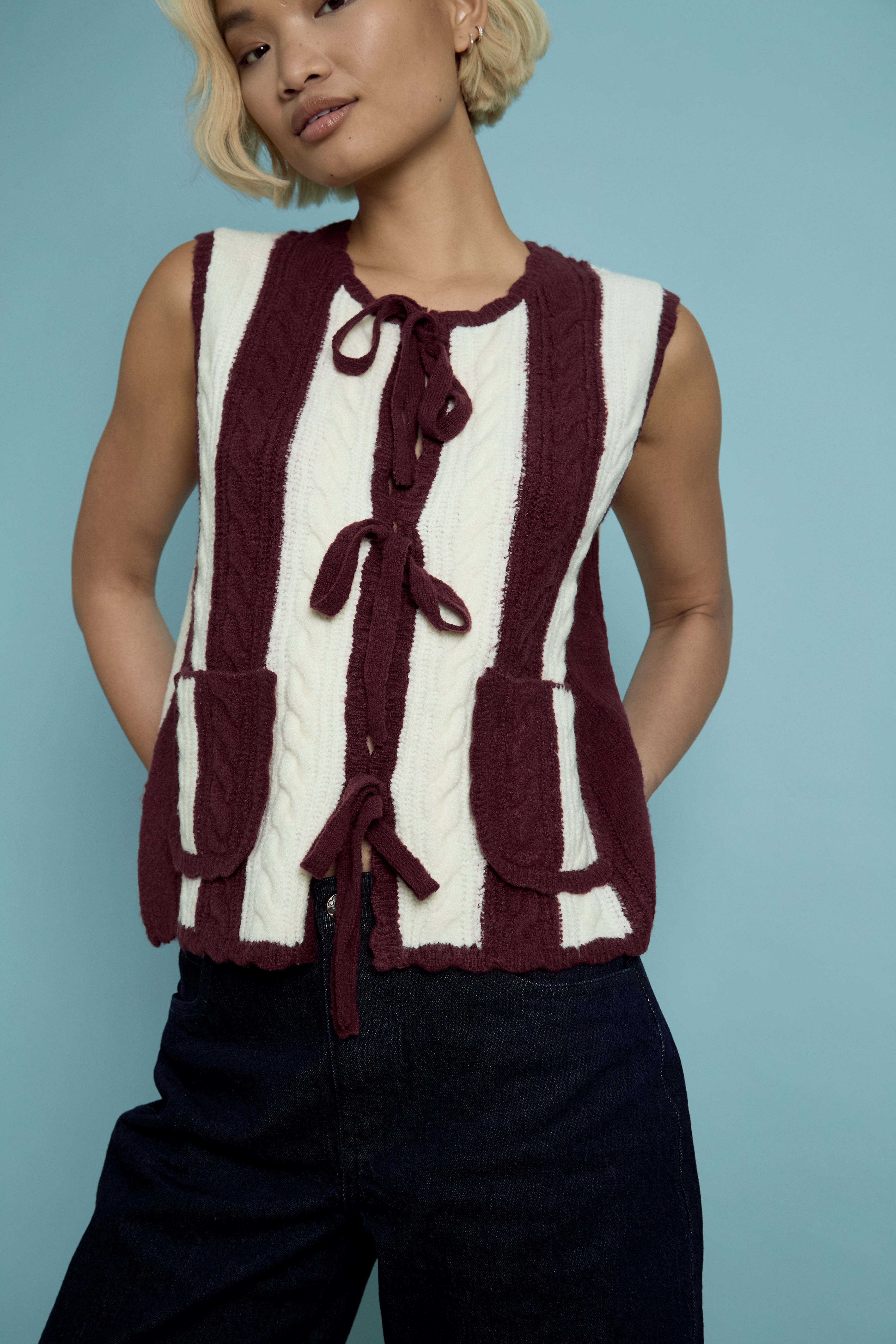 Zelda Stripe Cable Waistcoat