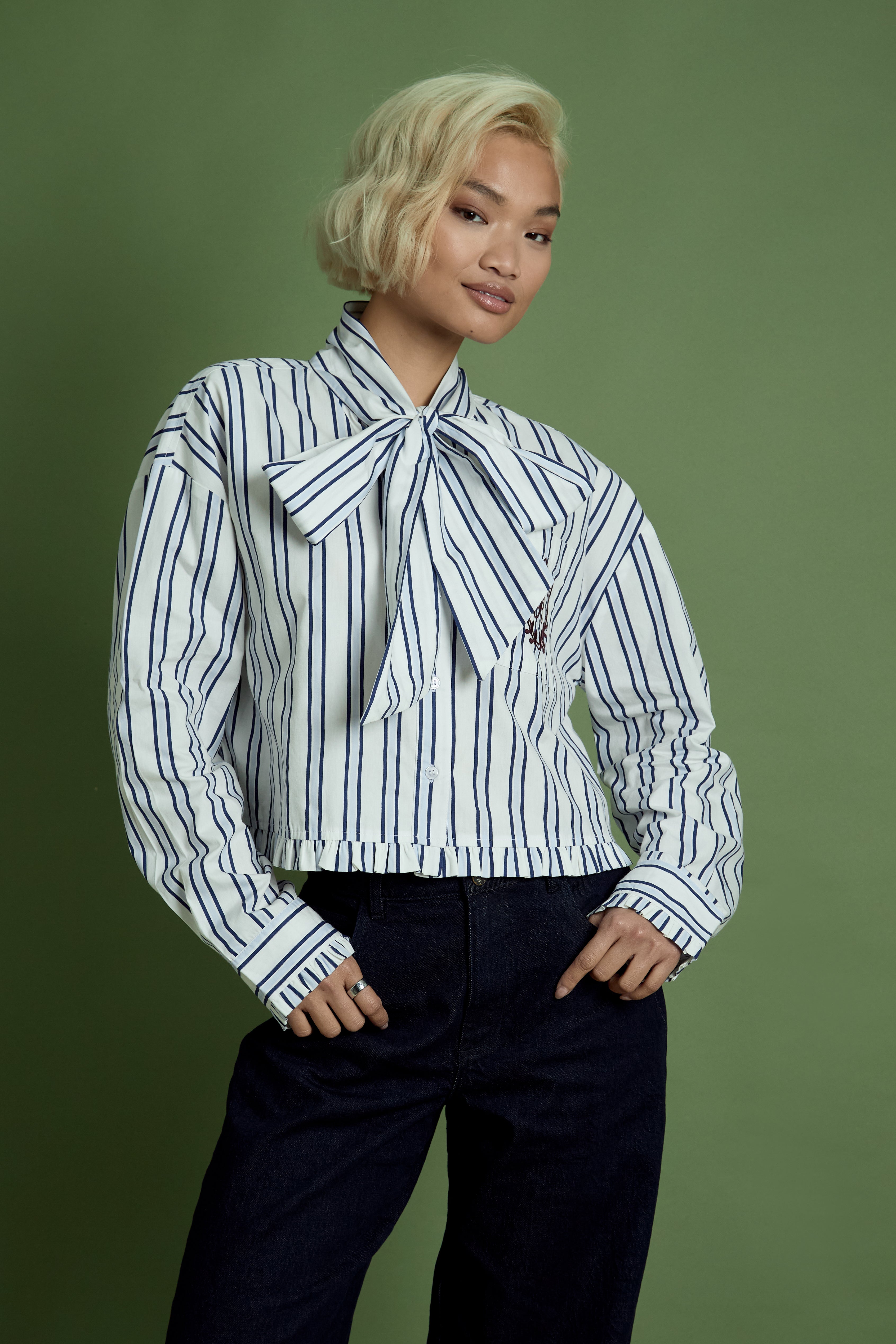 Remmie Stripe Pussy Bow Blouse