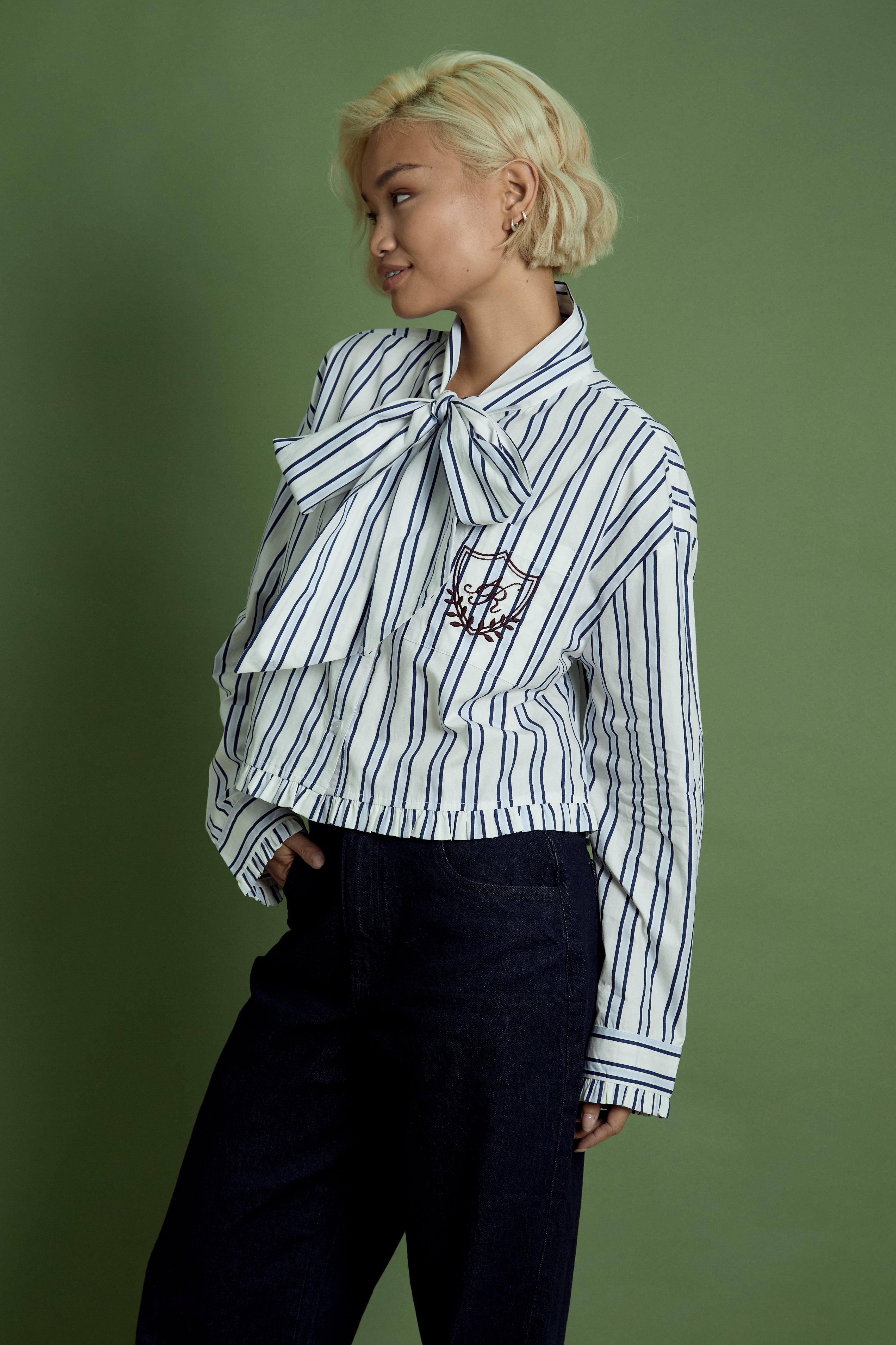 Remmie Stripe Pussy Bow Blouse