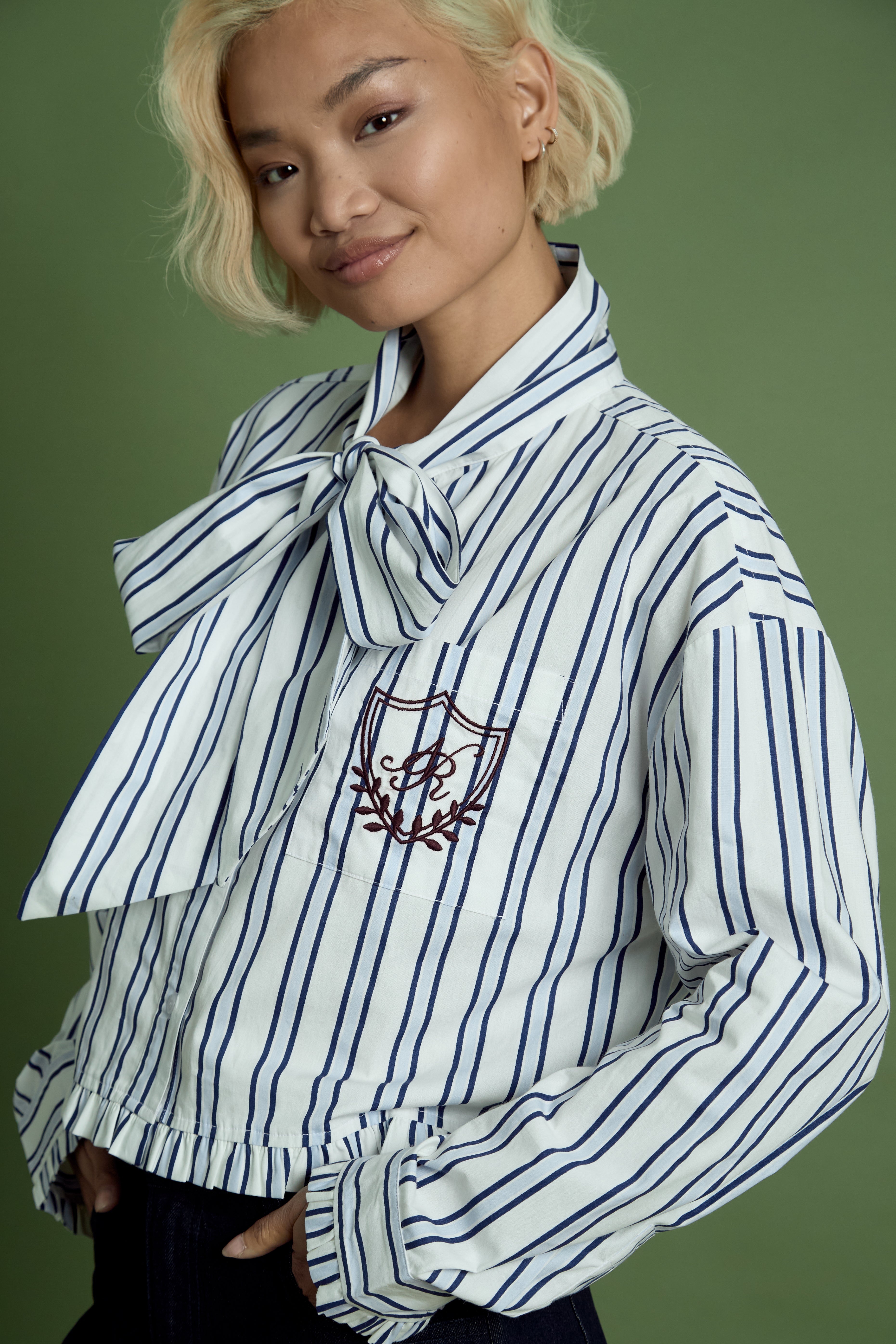 Remmie Stripe Pussy Bow Blouse