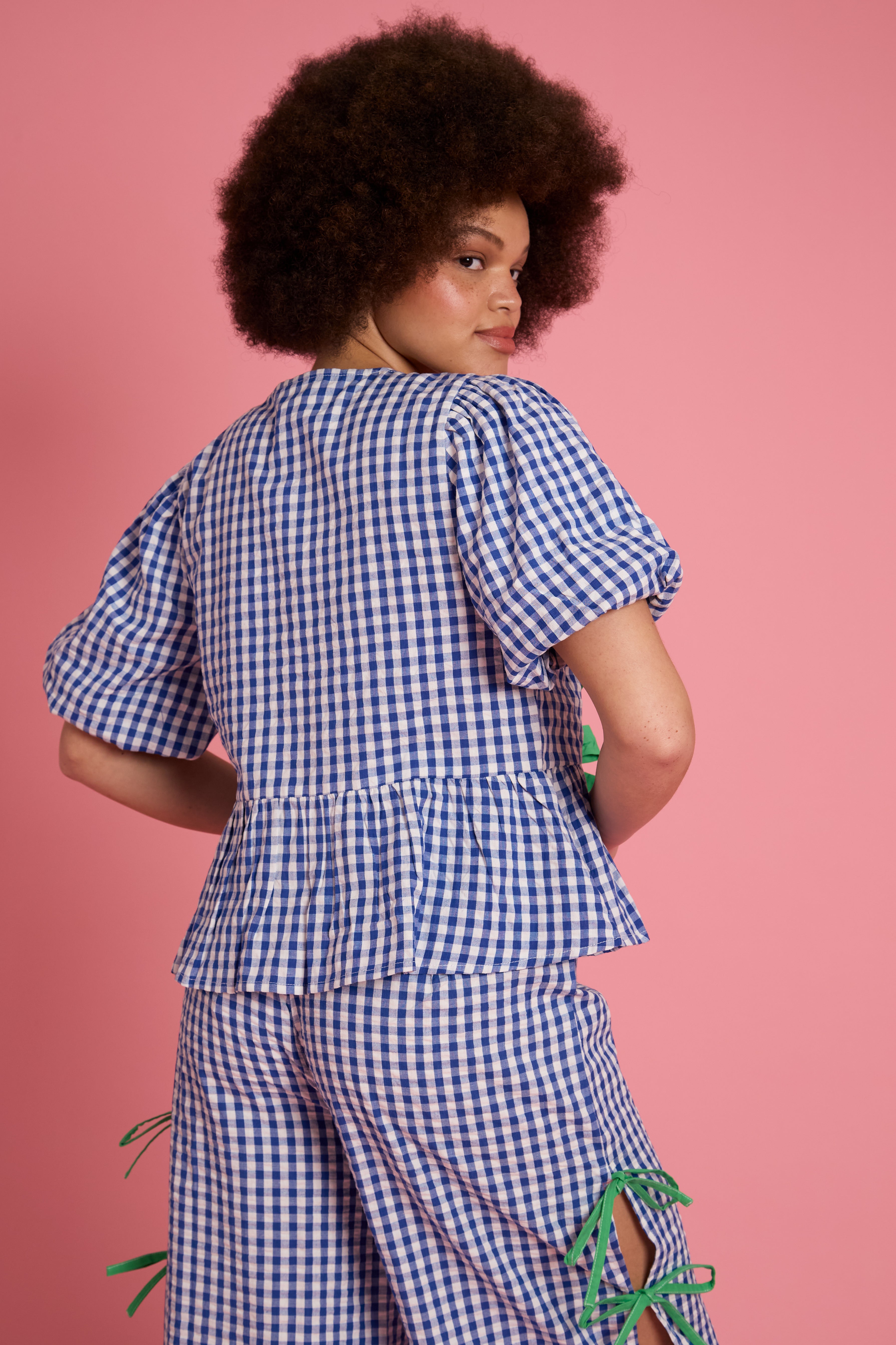 Lola Gingham Smock Blouse - Curve