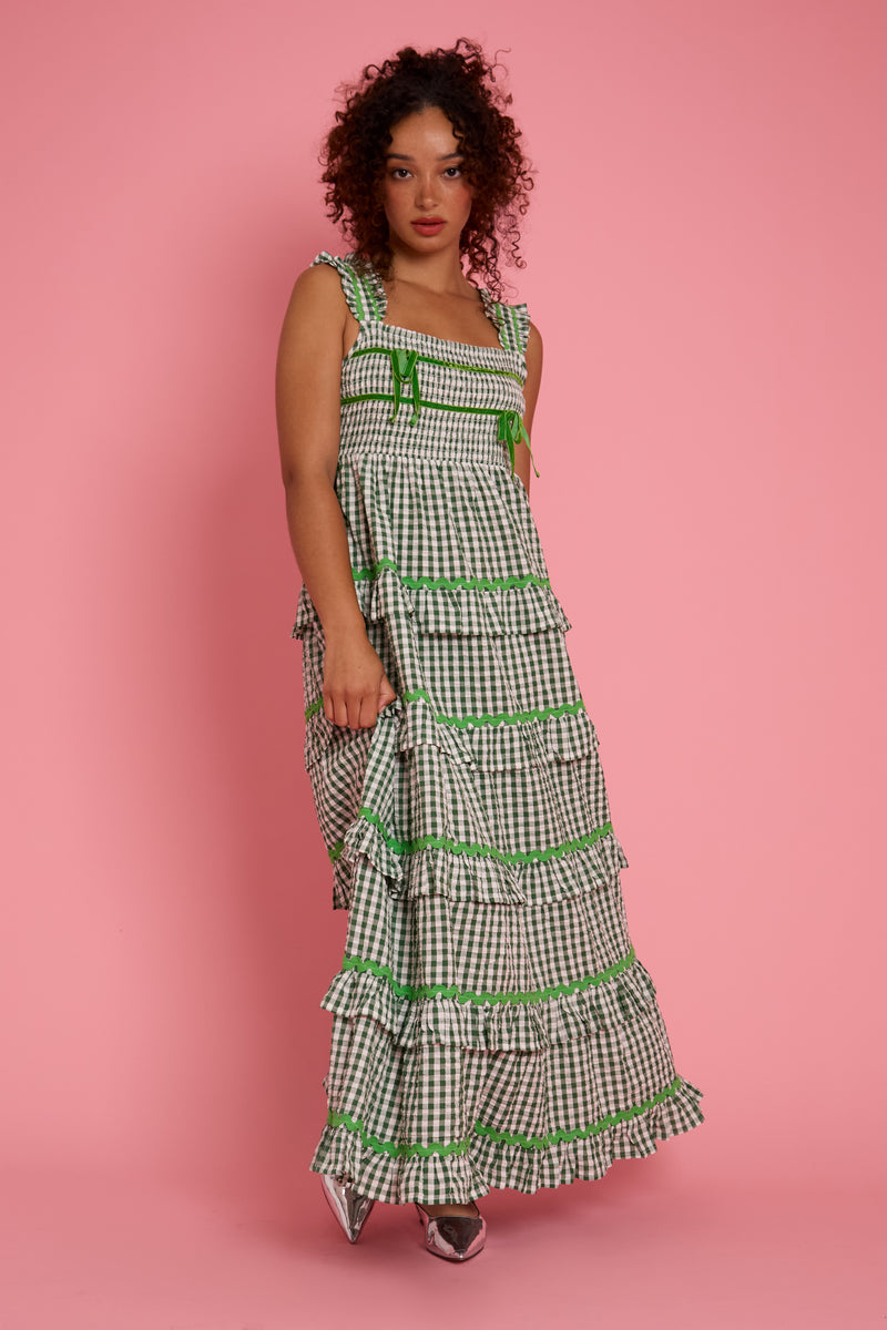 Penny Gingham Ruffle Tiered Midaxi Dress