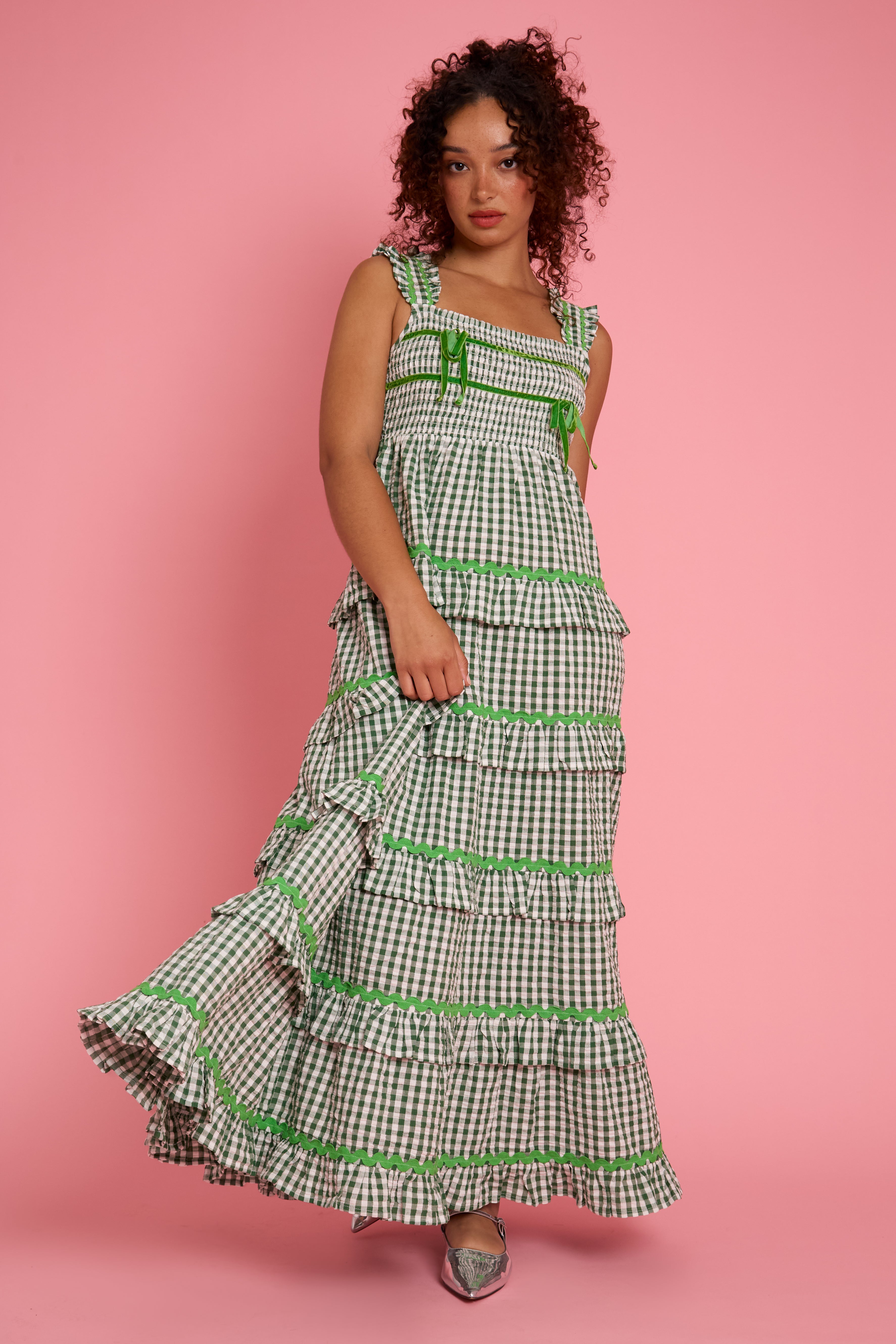 Penny Gingham Ruffle Tiered Midaxi Dress