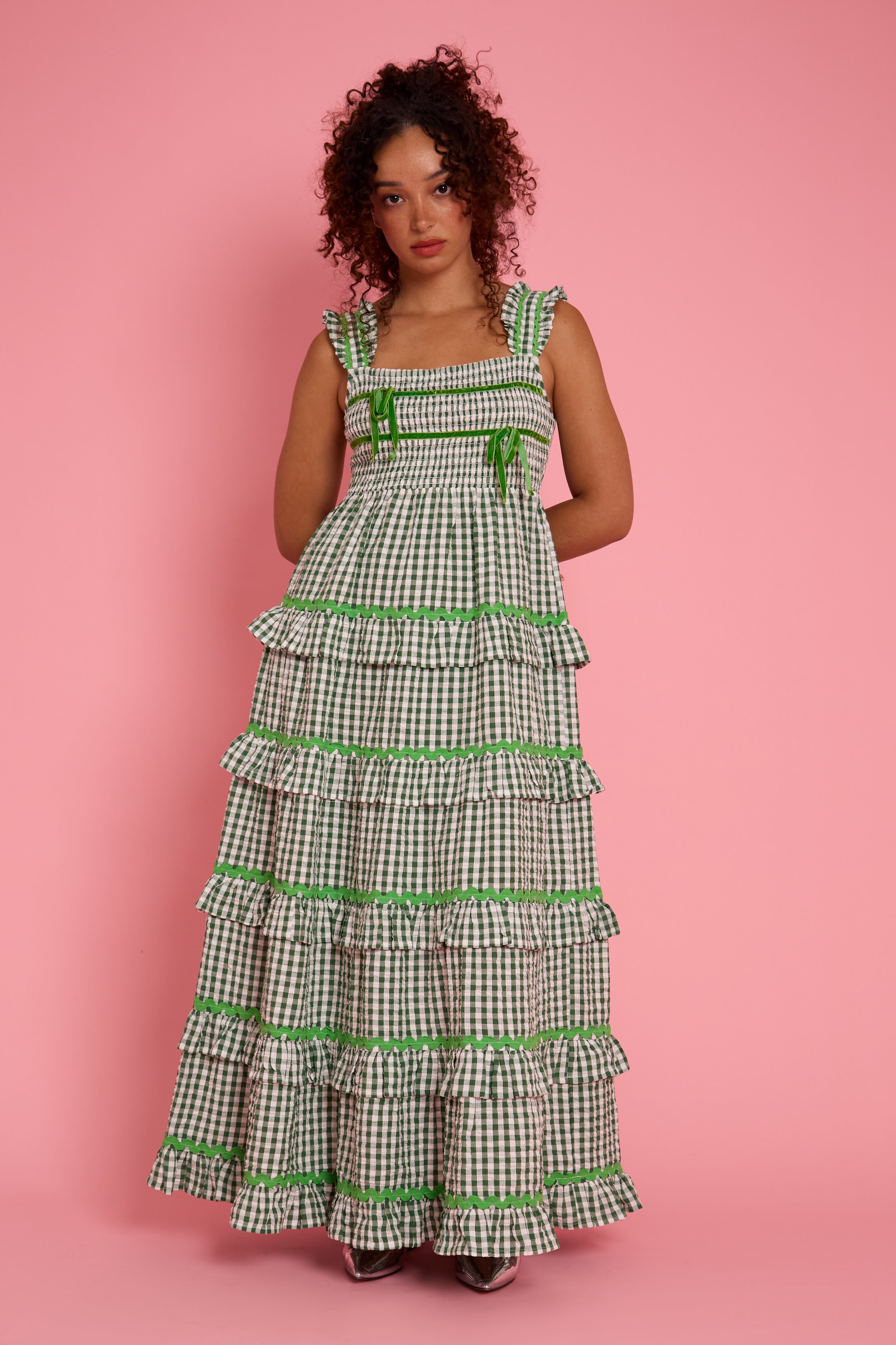 Penny Gingham Ruffle Tiered Midaxi Dress