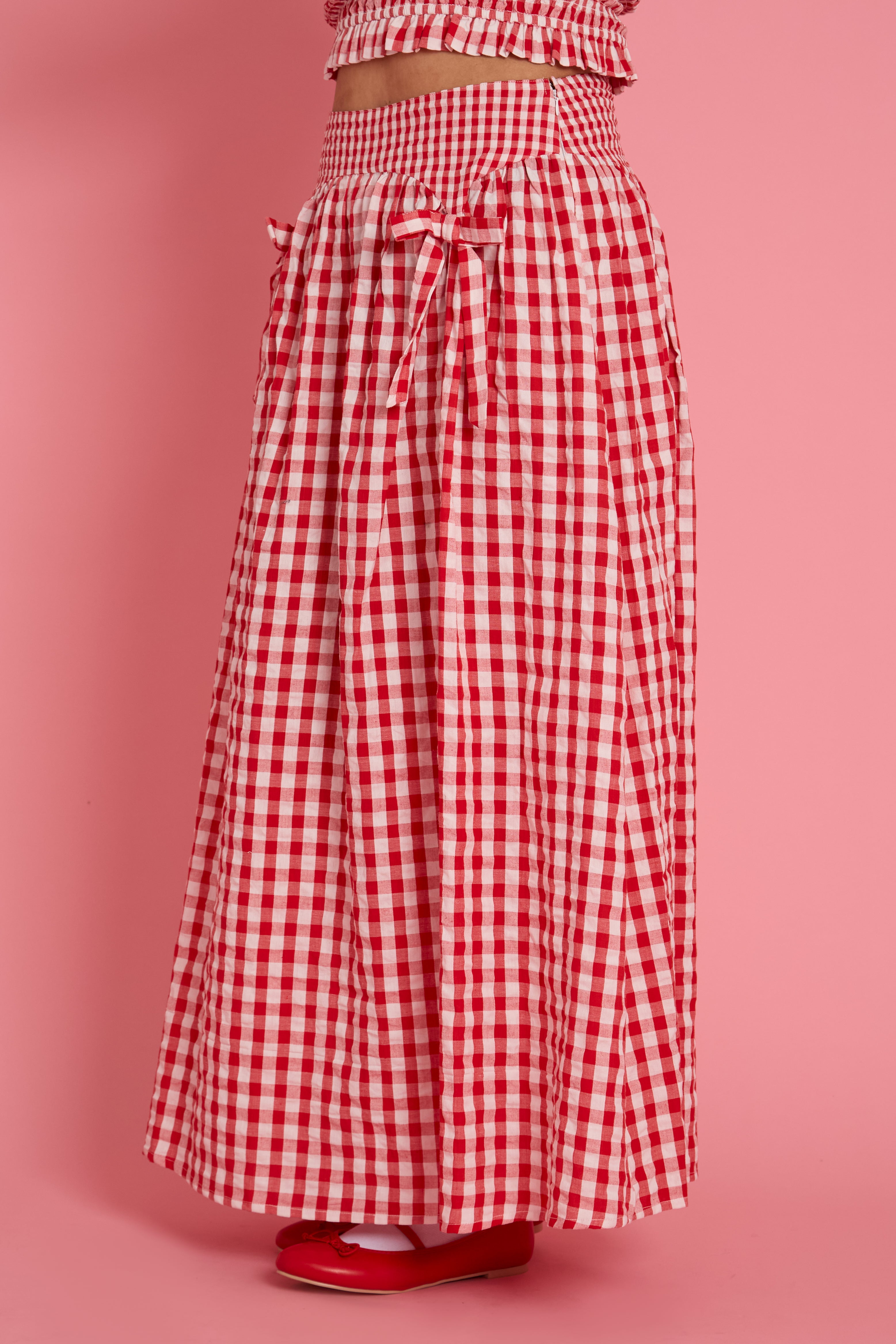 Sydney Bow Gingham Midaxi Skirt - Curve
