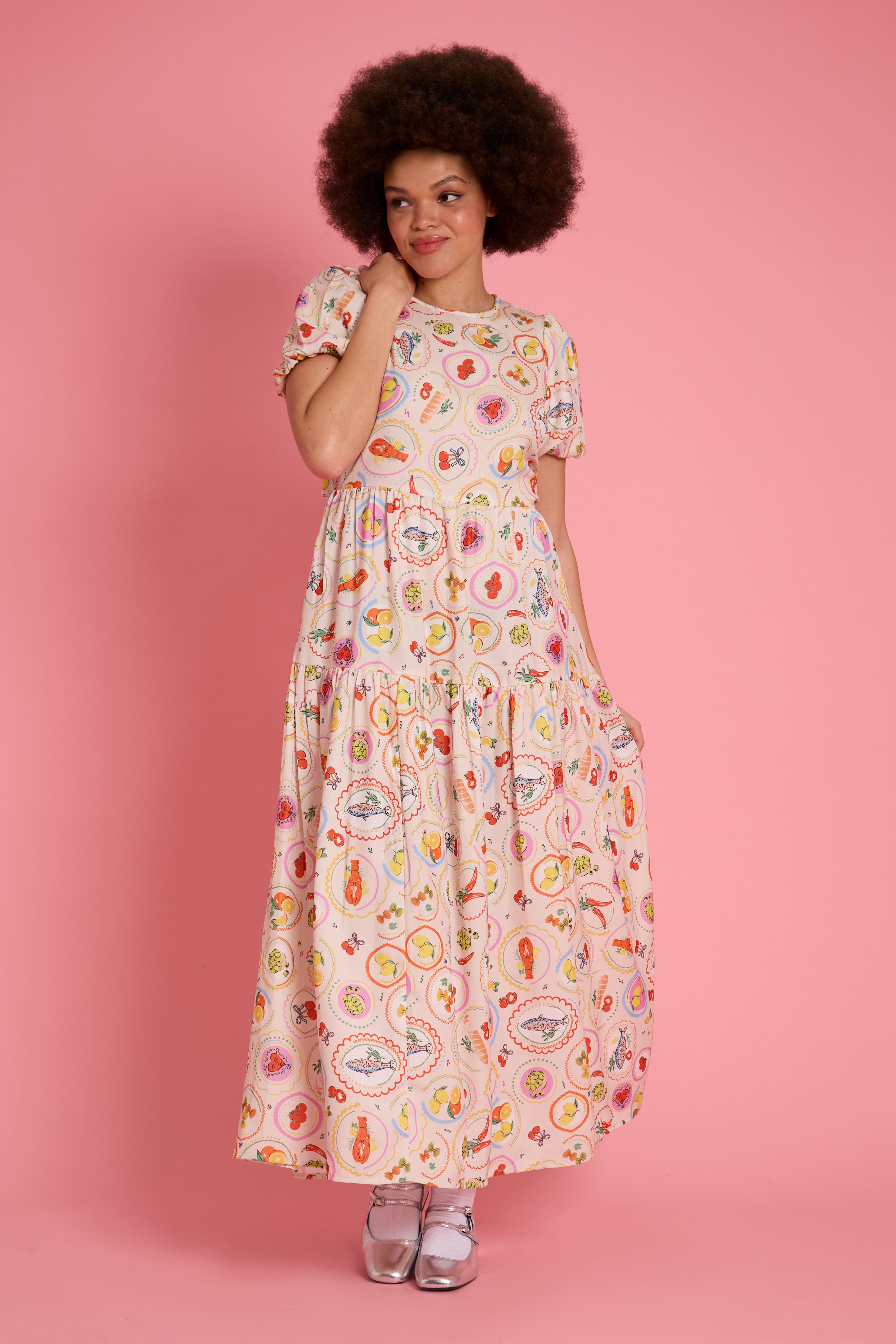 Alma Lunch Print Midaxi Dress - Curve