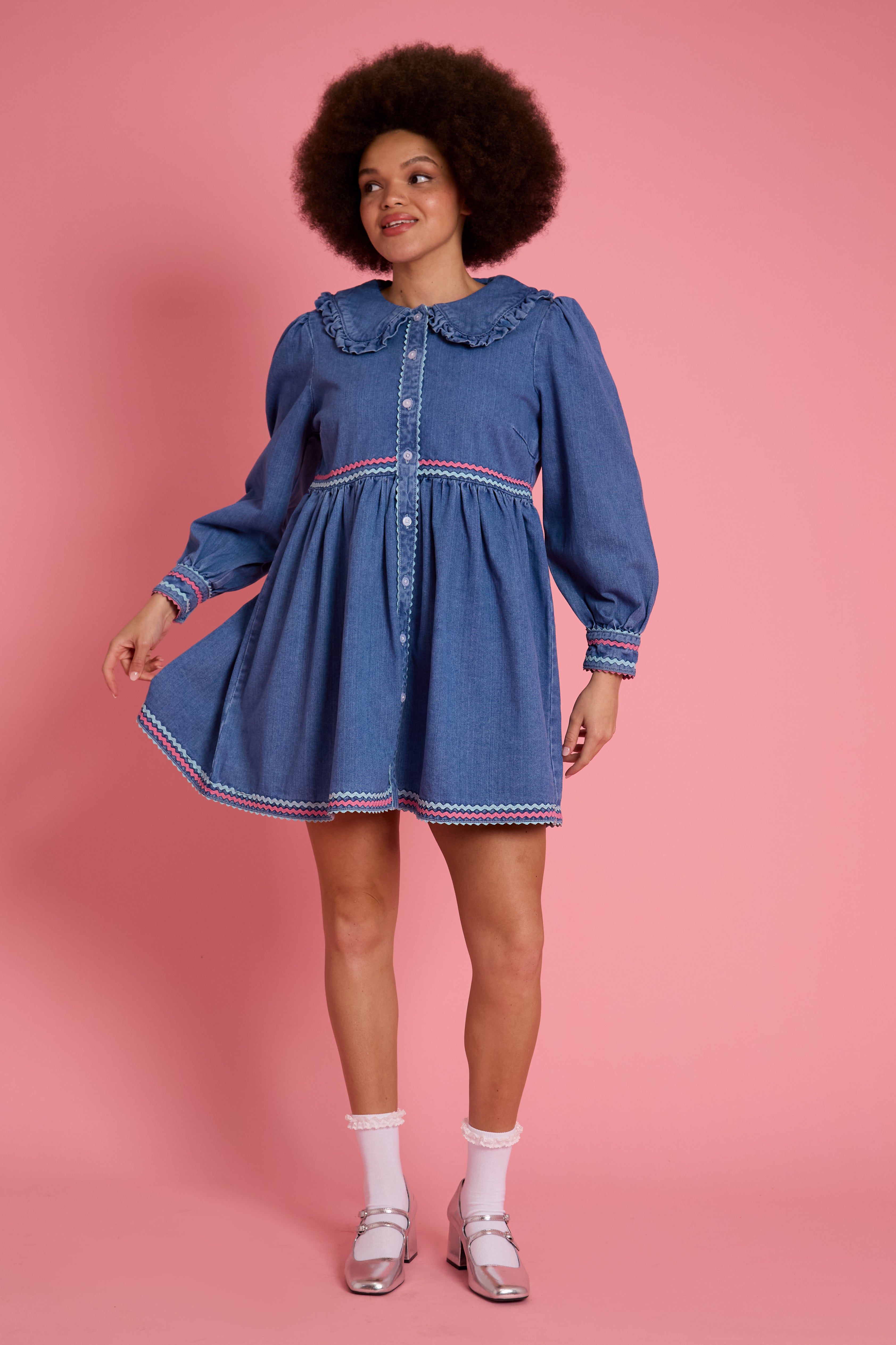 Ayla Ric-Rac Denim Dress - Curve