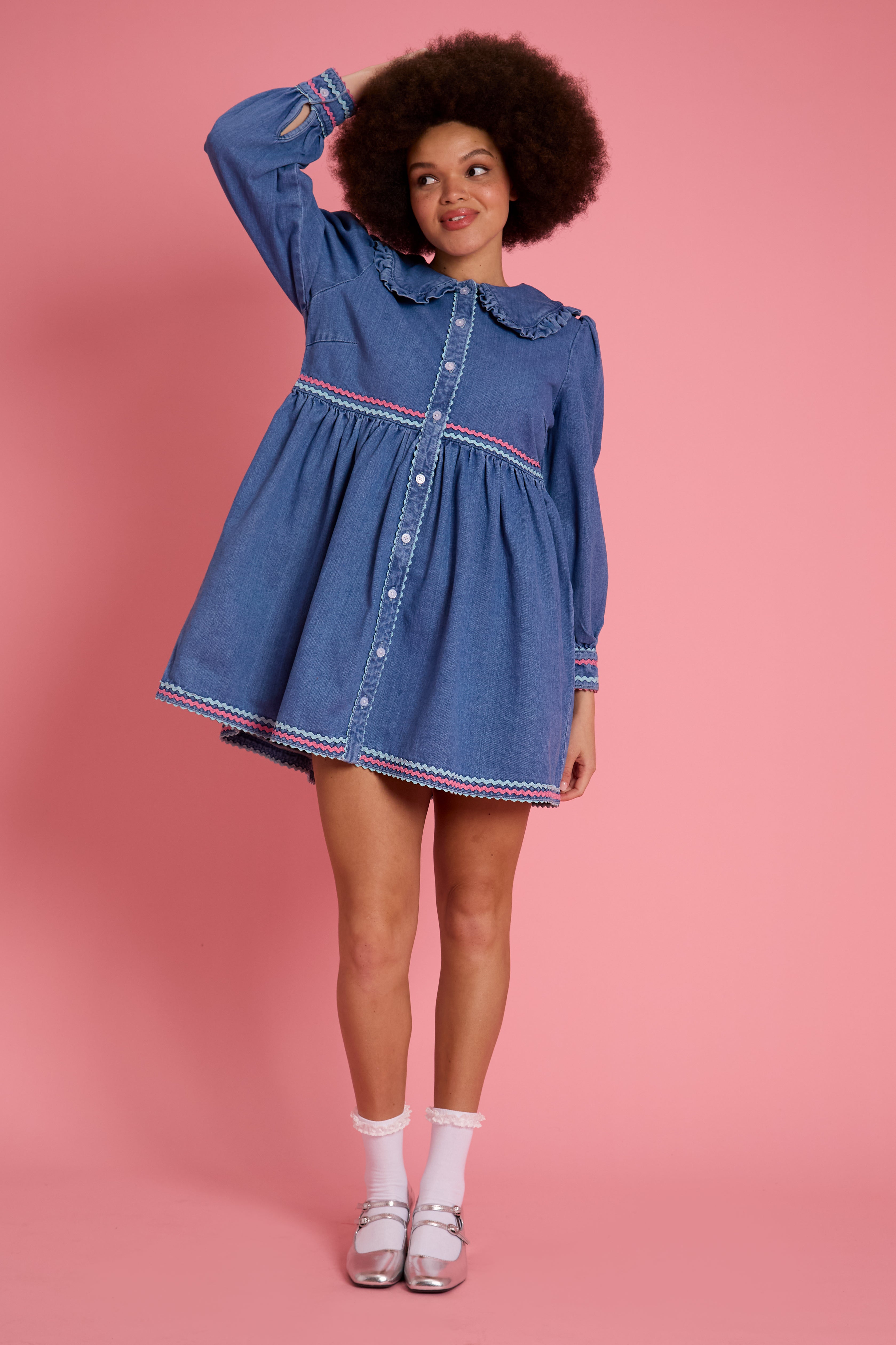 Ayla Ric-Rac Denim Dress - Curve