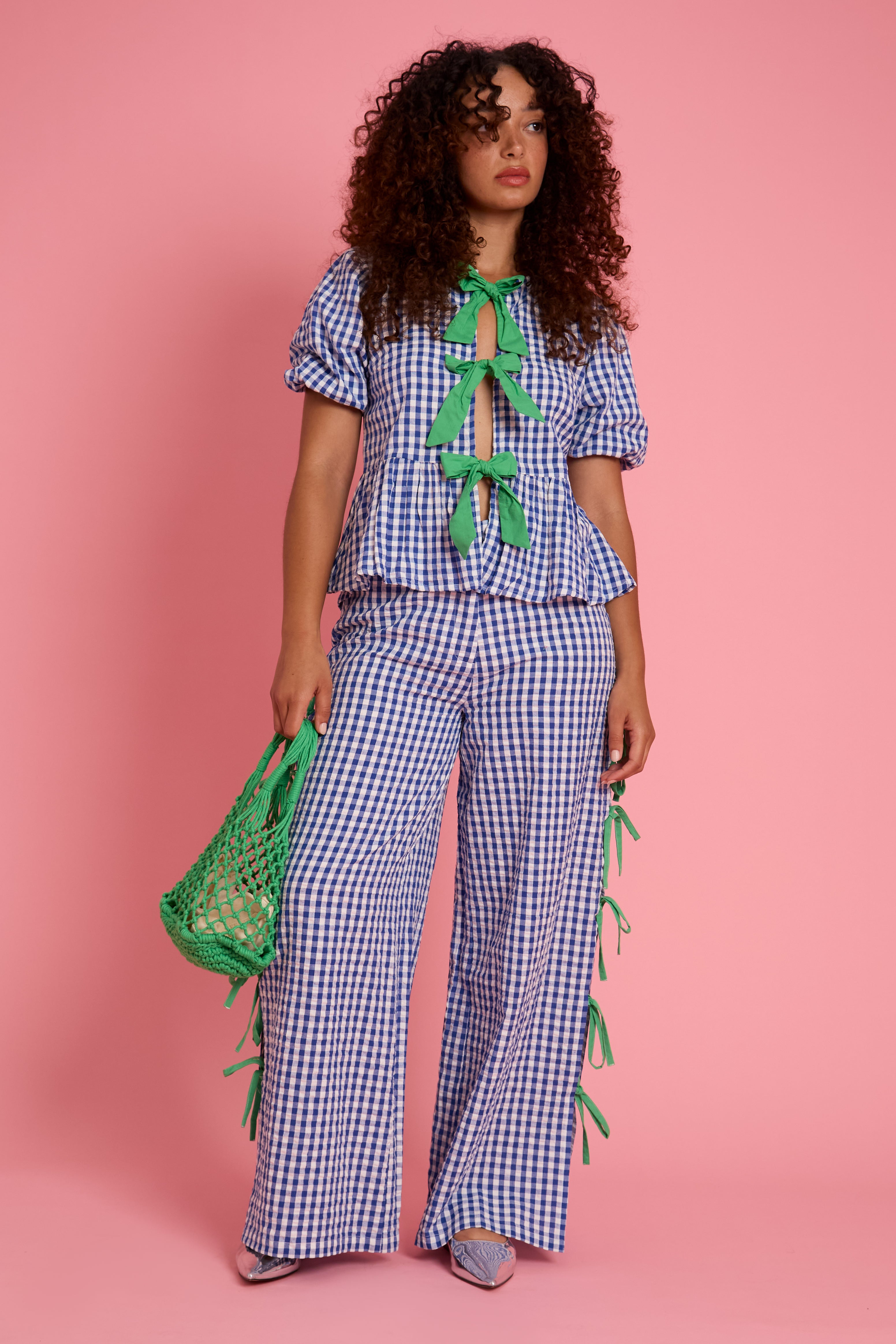 Lola Gingham Bow Wide Leg Trousers