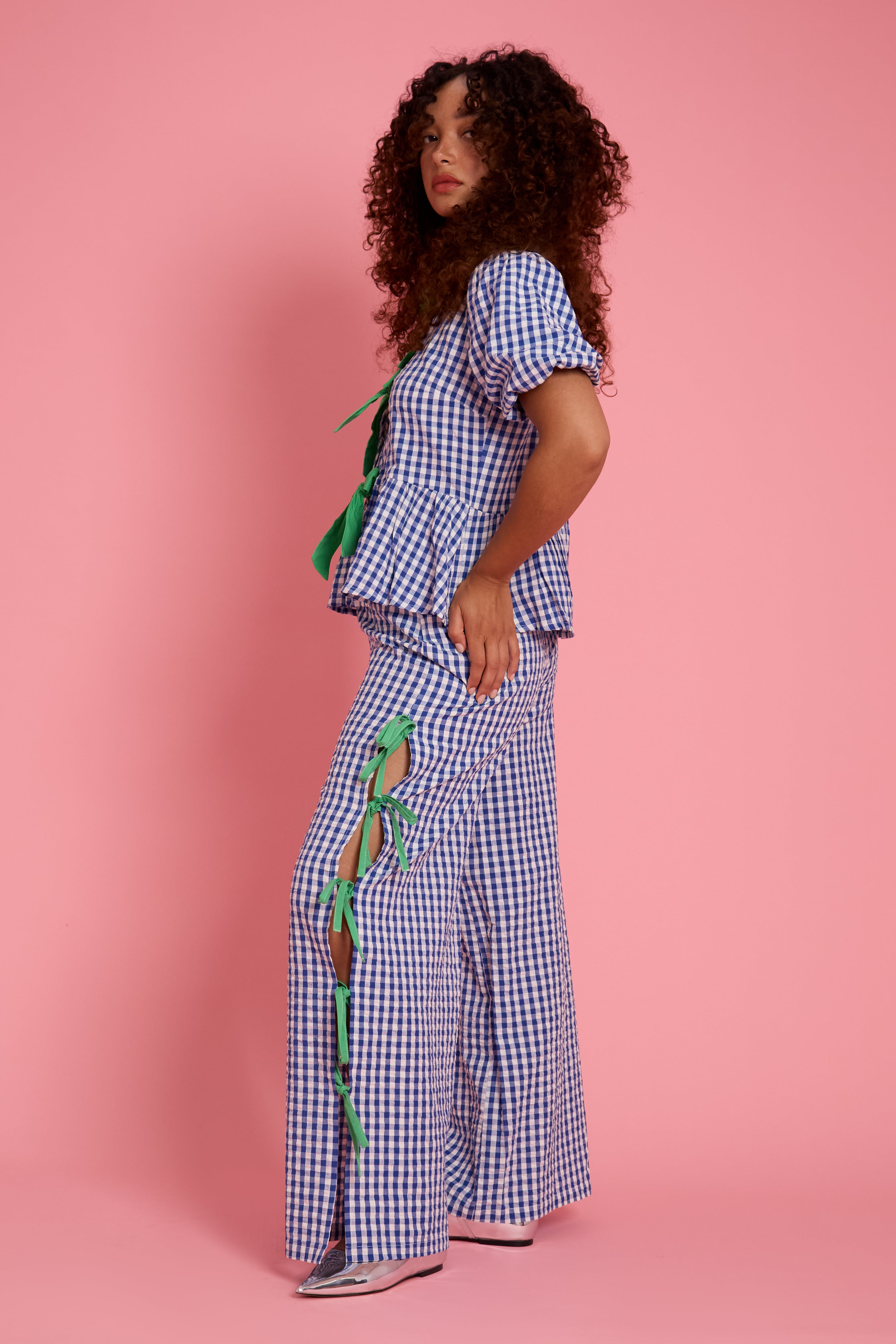 Lola Gingham Bow Wide Leg Trousers