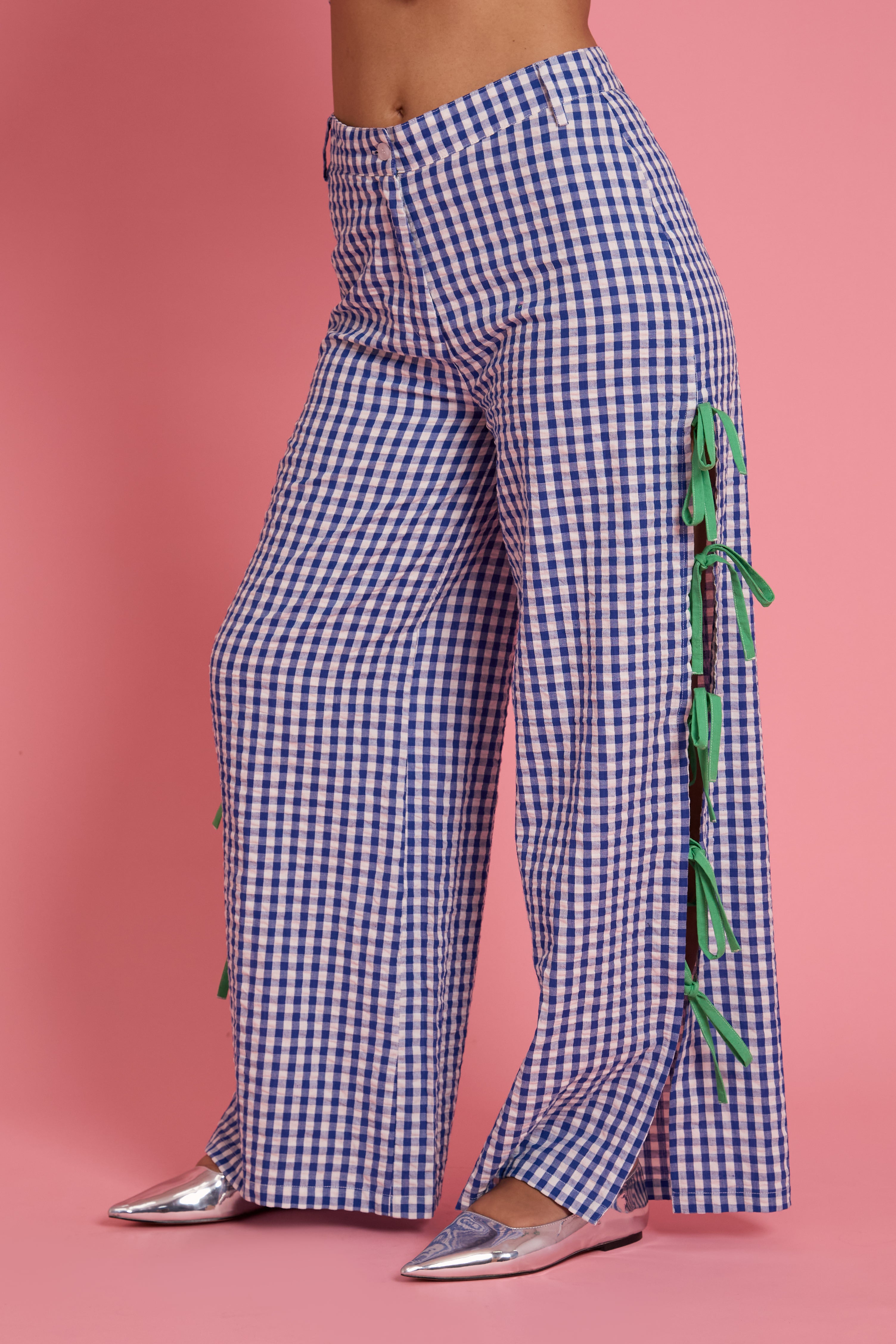 Lola Gingham Bow Wide Leg Trousers