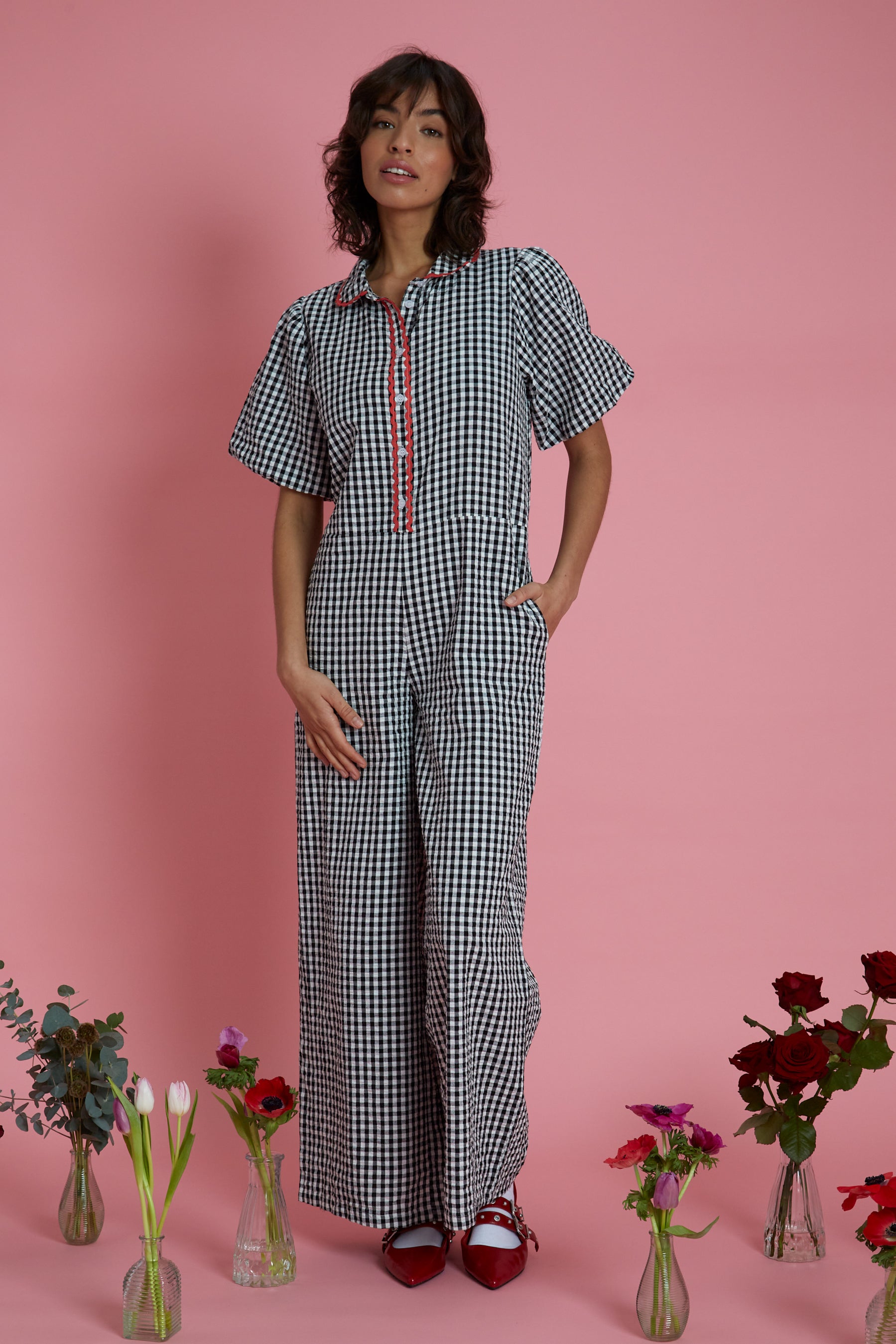 Piper Wide Leg Gingham Jumpsuit