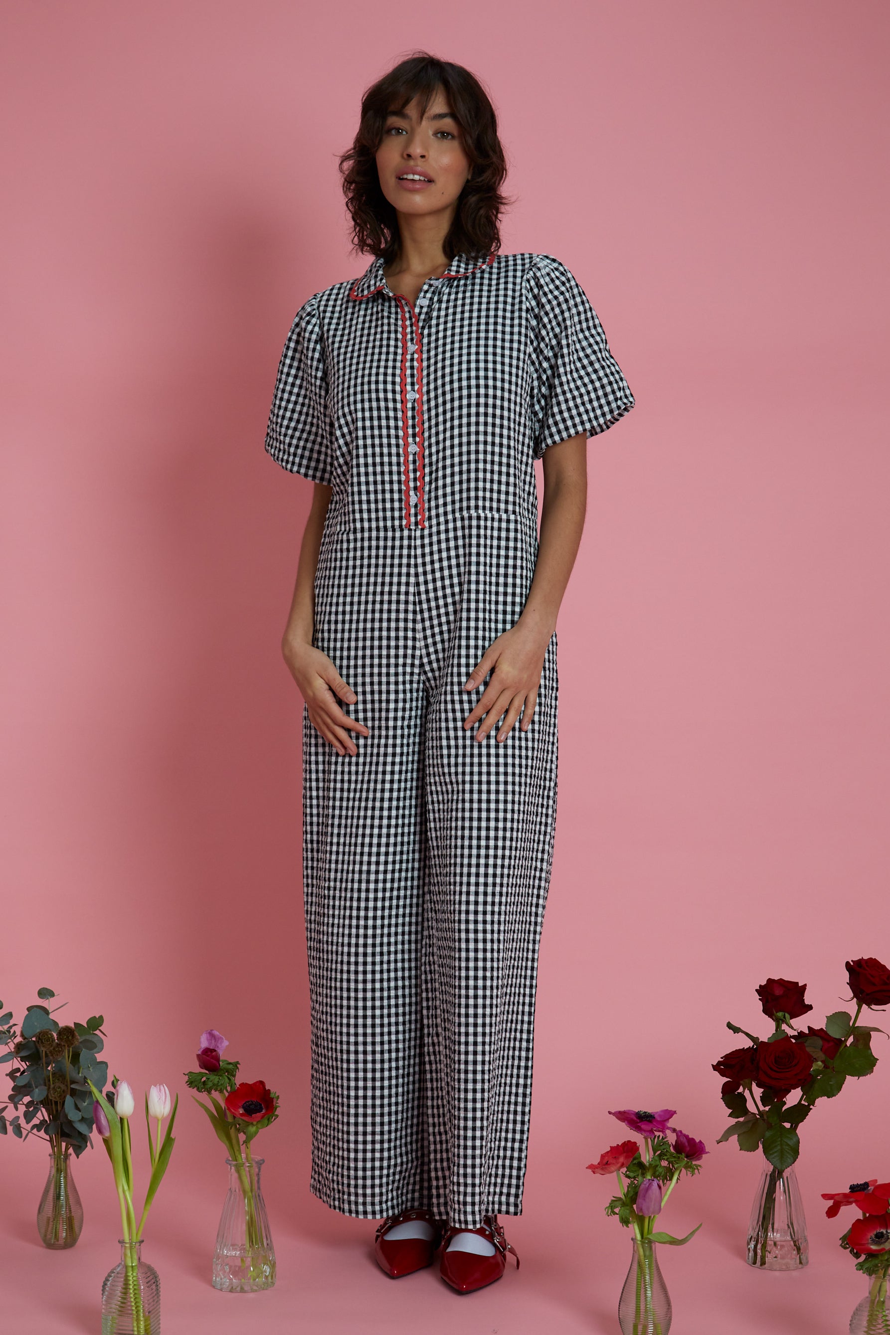 Piper Wide Leg Gingham Jumpsuit