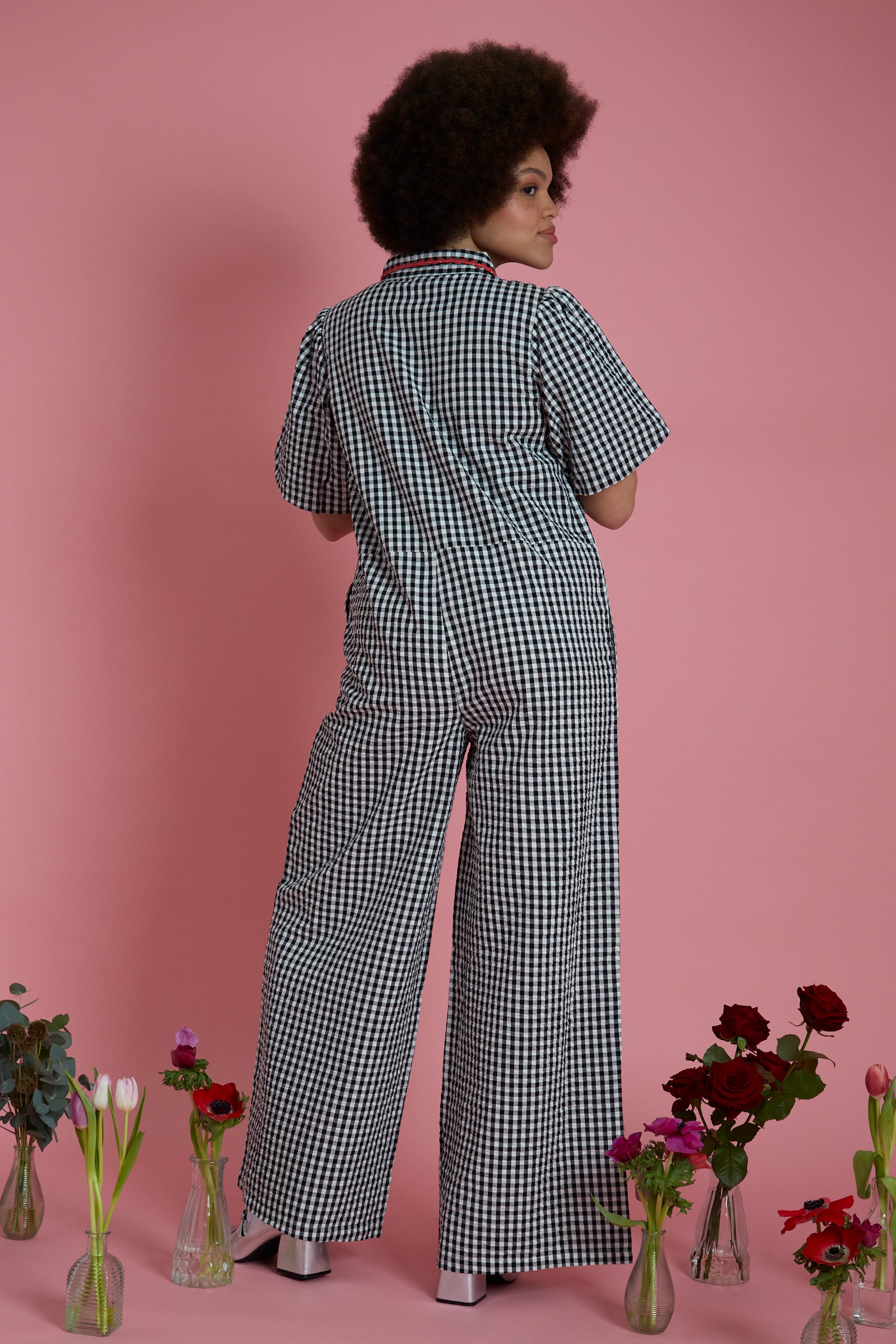 Piper Wide Leg Gingham Jumpsuit - Curve