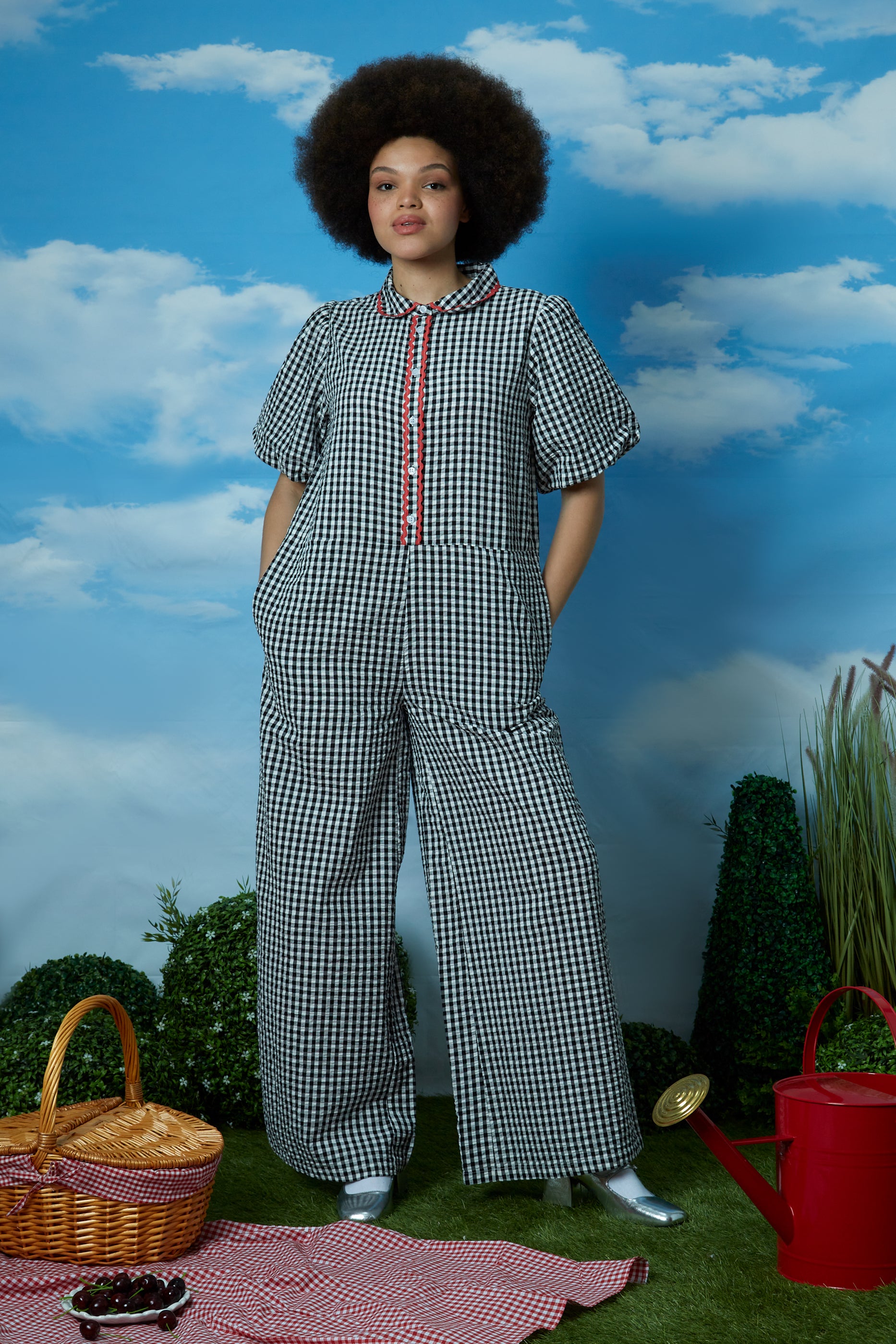 Piper Wide Leg Gingham Jumpsuit - Curve