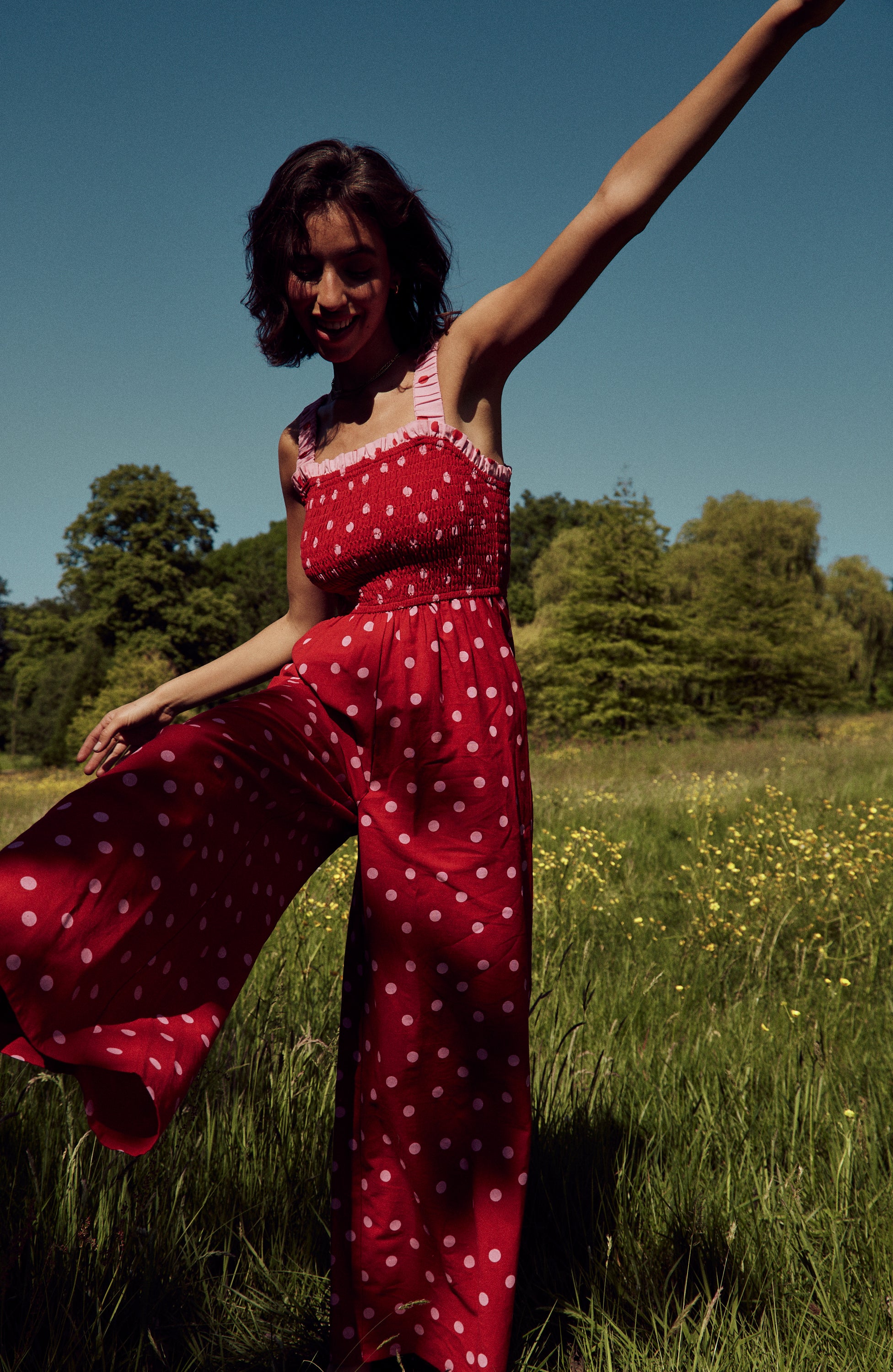 Raye Polka Dot Jumpsuit - Red