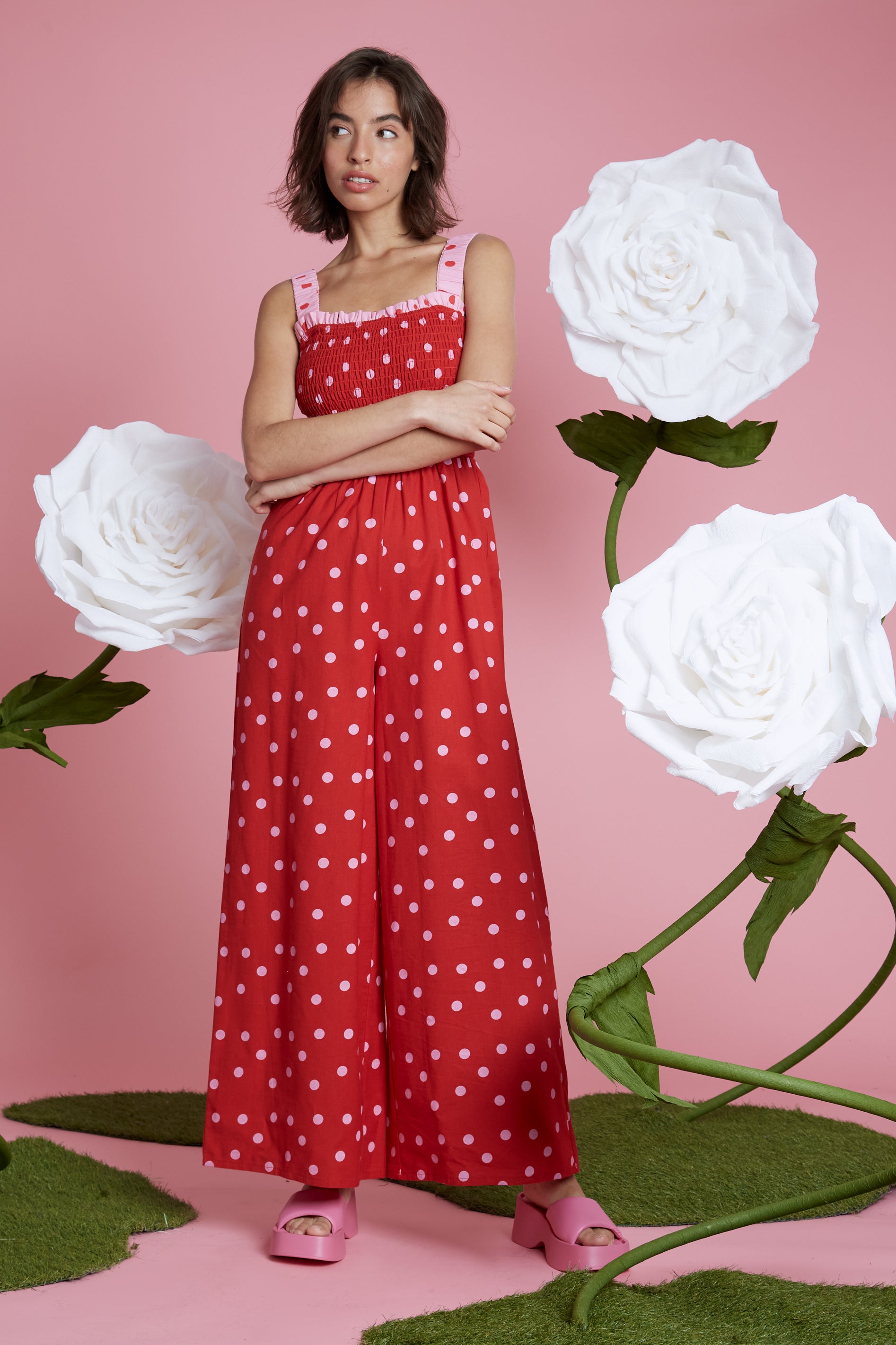 Raye Polka Dot Jumpsuit - Red