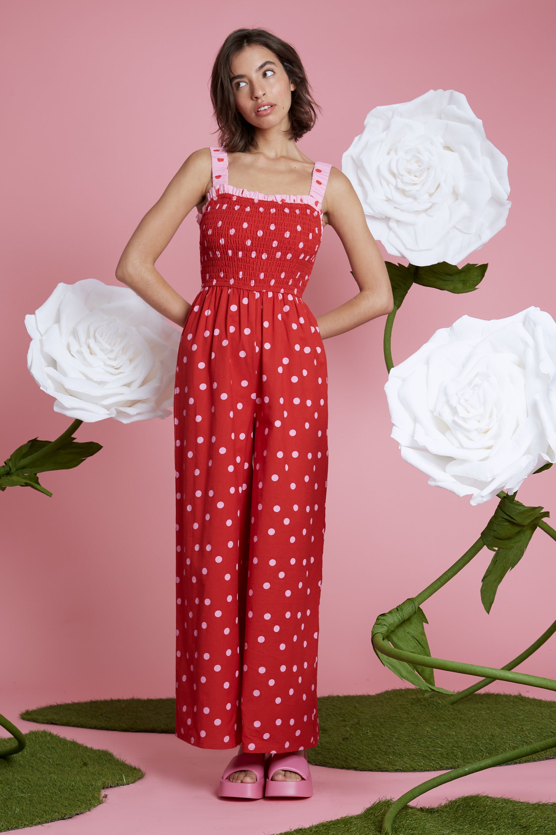 Raye Polka Dot Jumpsuit - Red