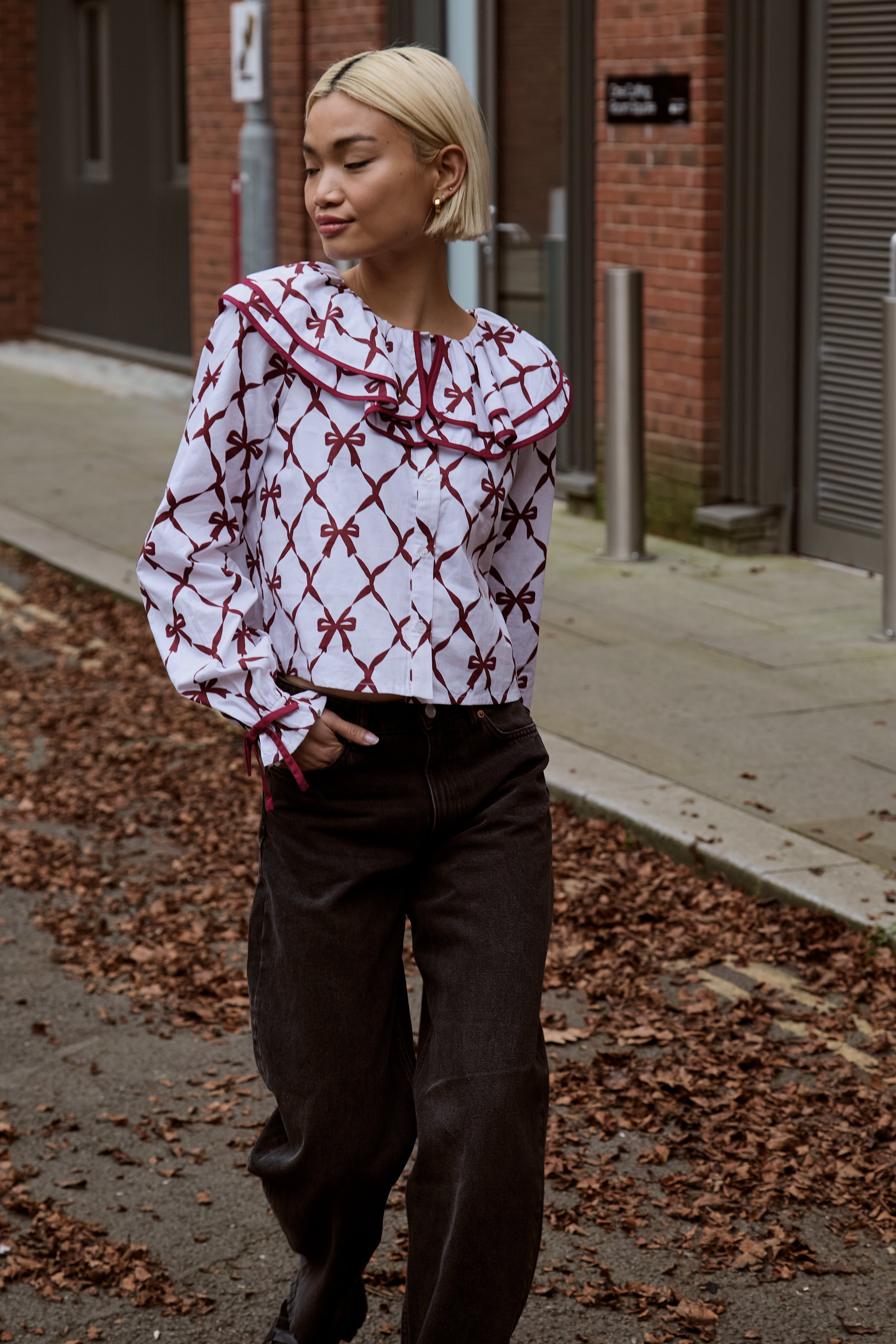 Harlequin Bow Print Blouse