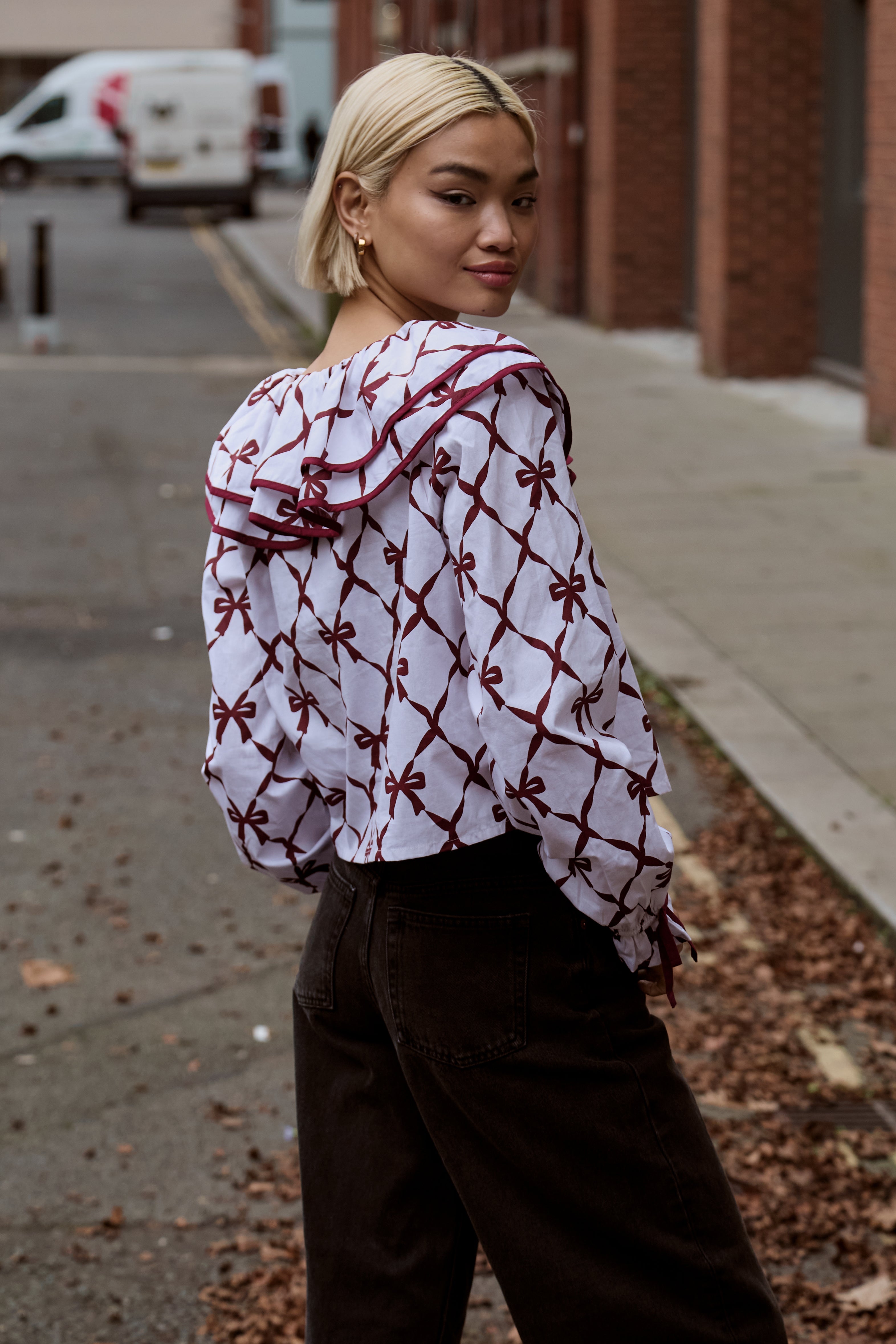 Harlequin Bow Print Blouse