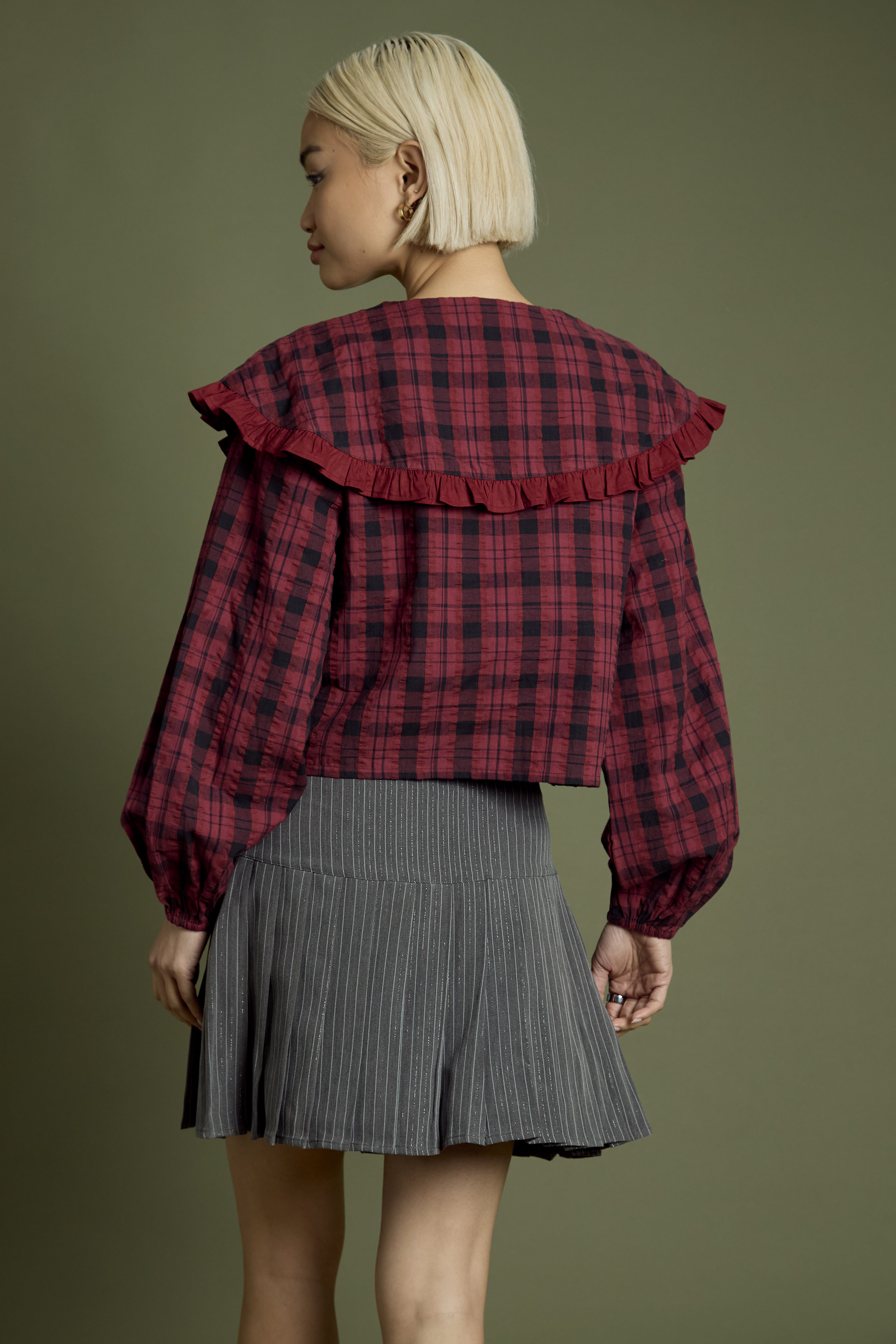 Taylor Oversized Collar Burgundy Tartan Blouse