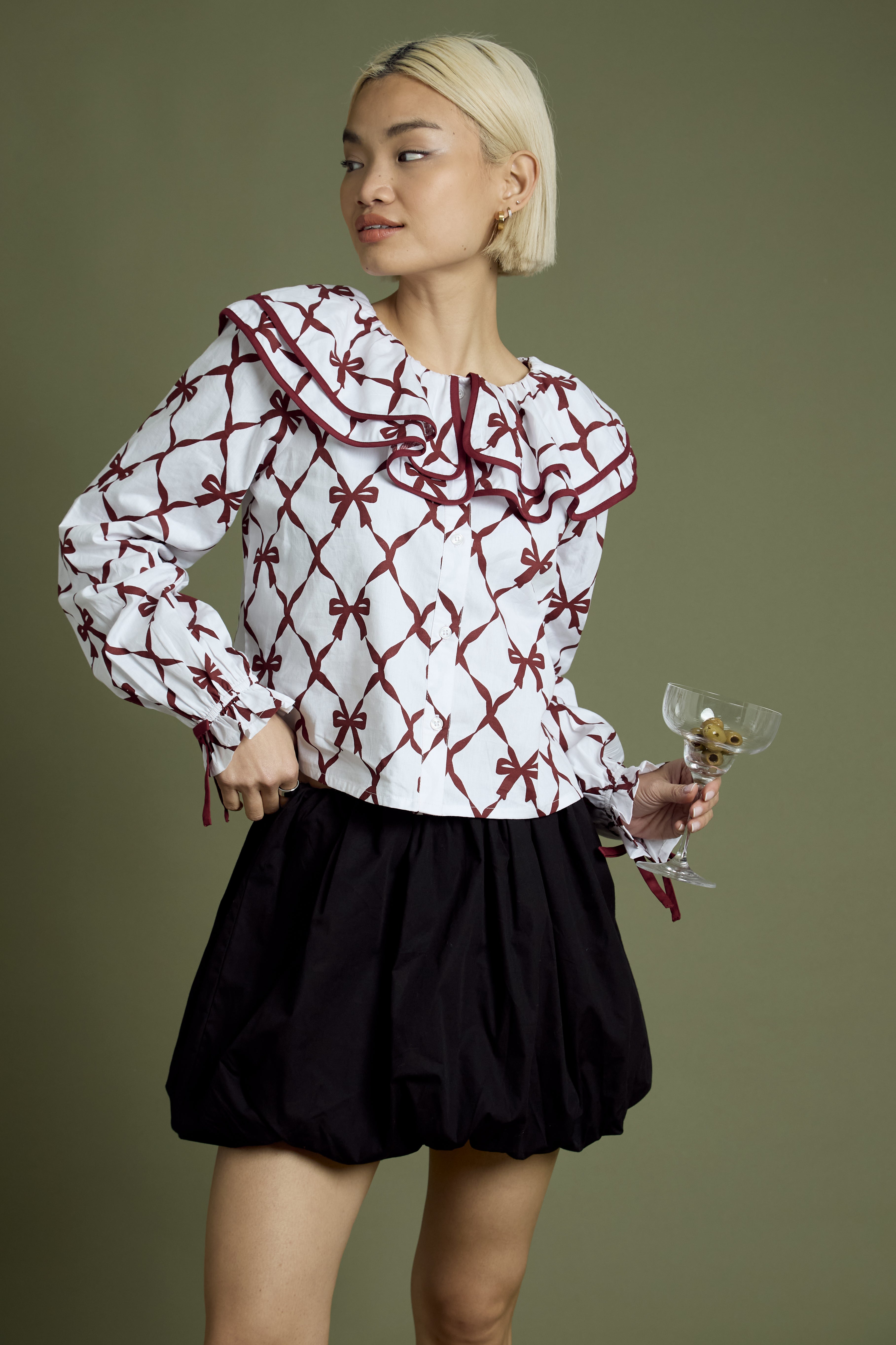 Harlequin Bow Print Blouse