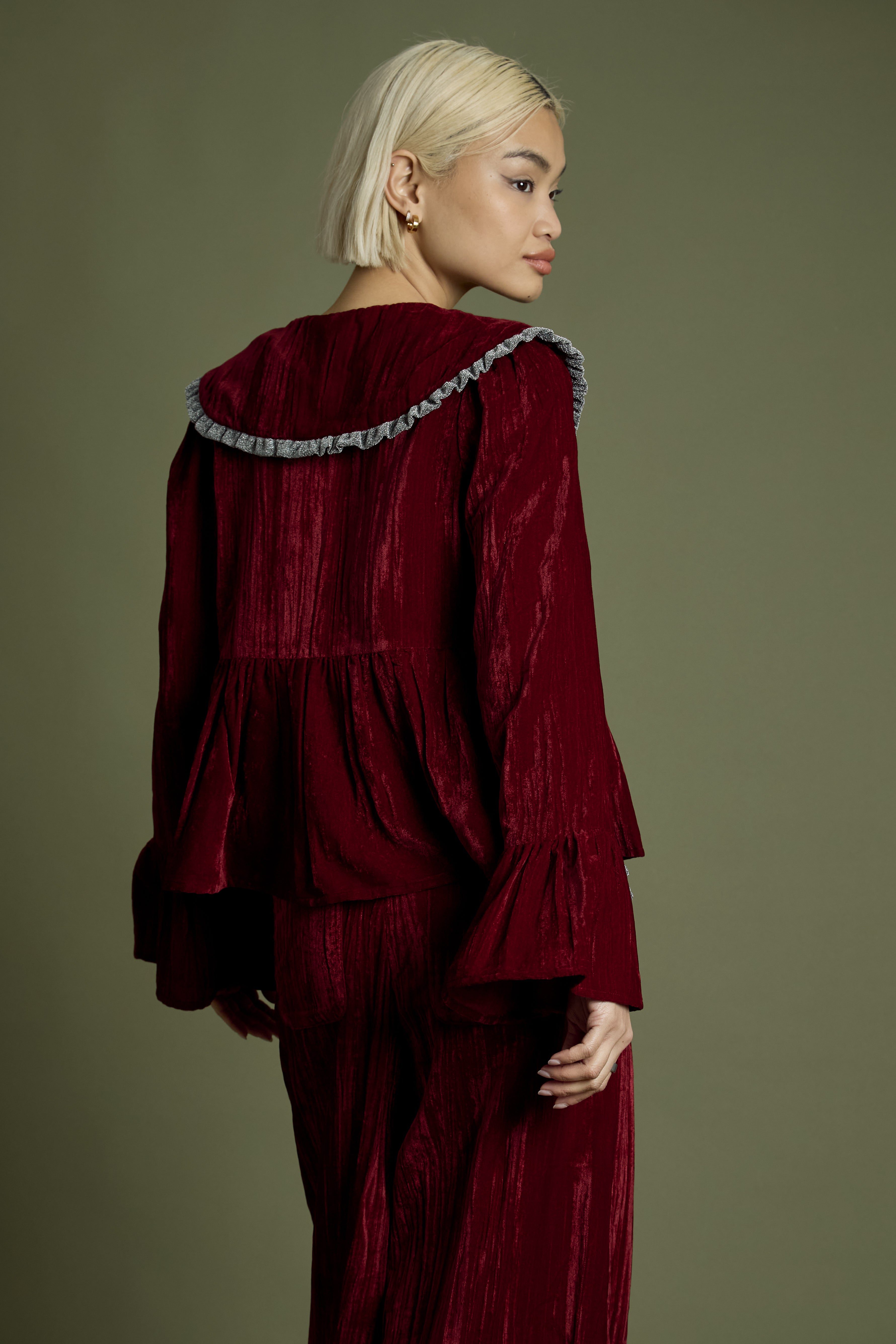 Maple Crinkle Velvet Tie detail Burgundy Blouse