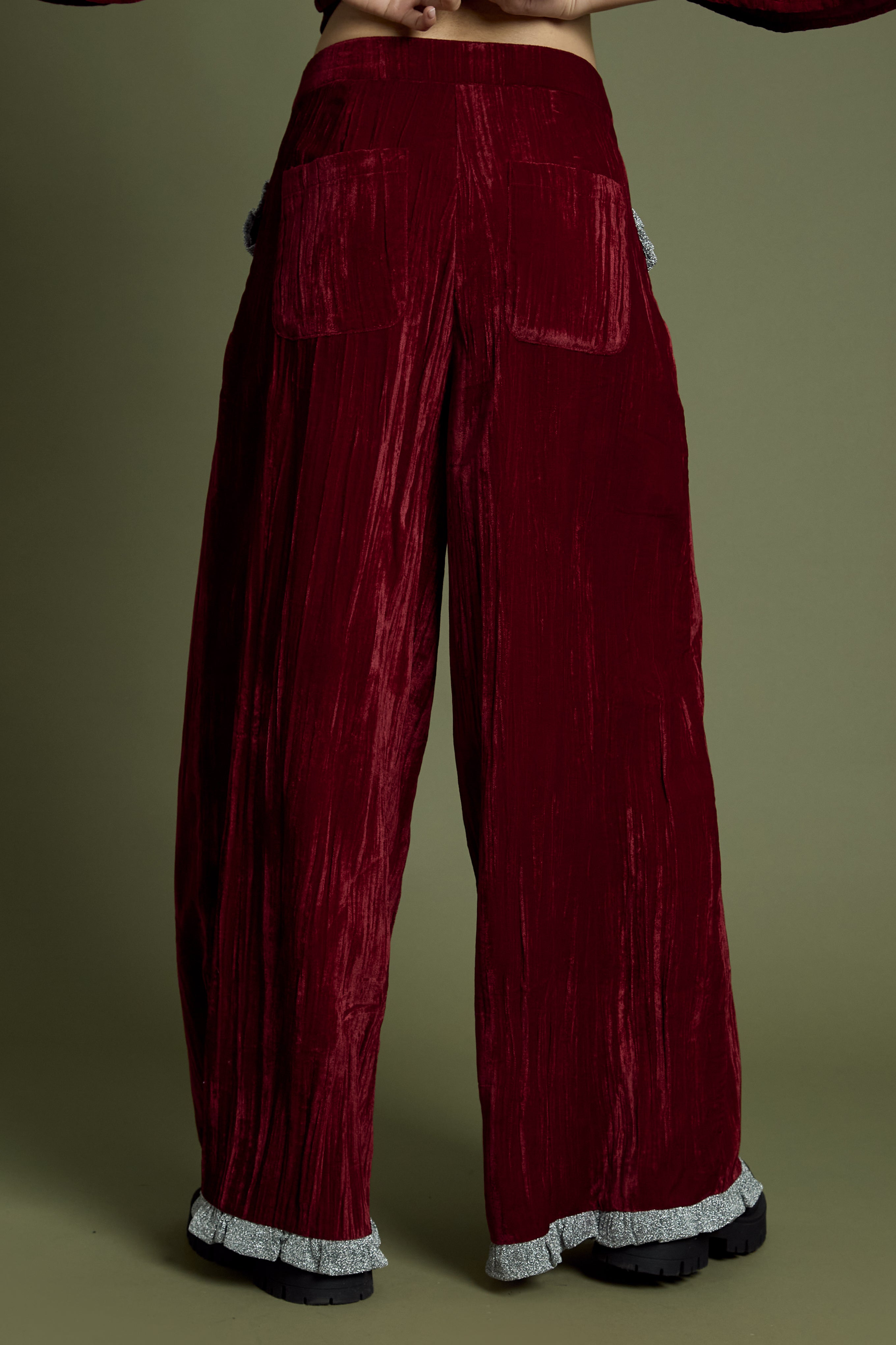 Maple Crinkle Velvet Wide Leg Trousers