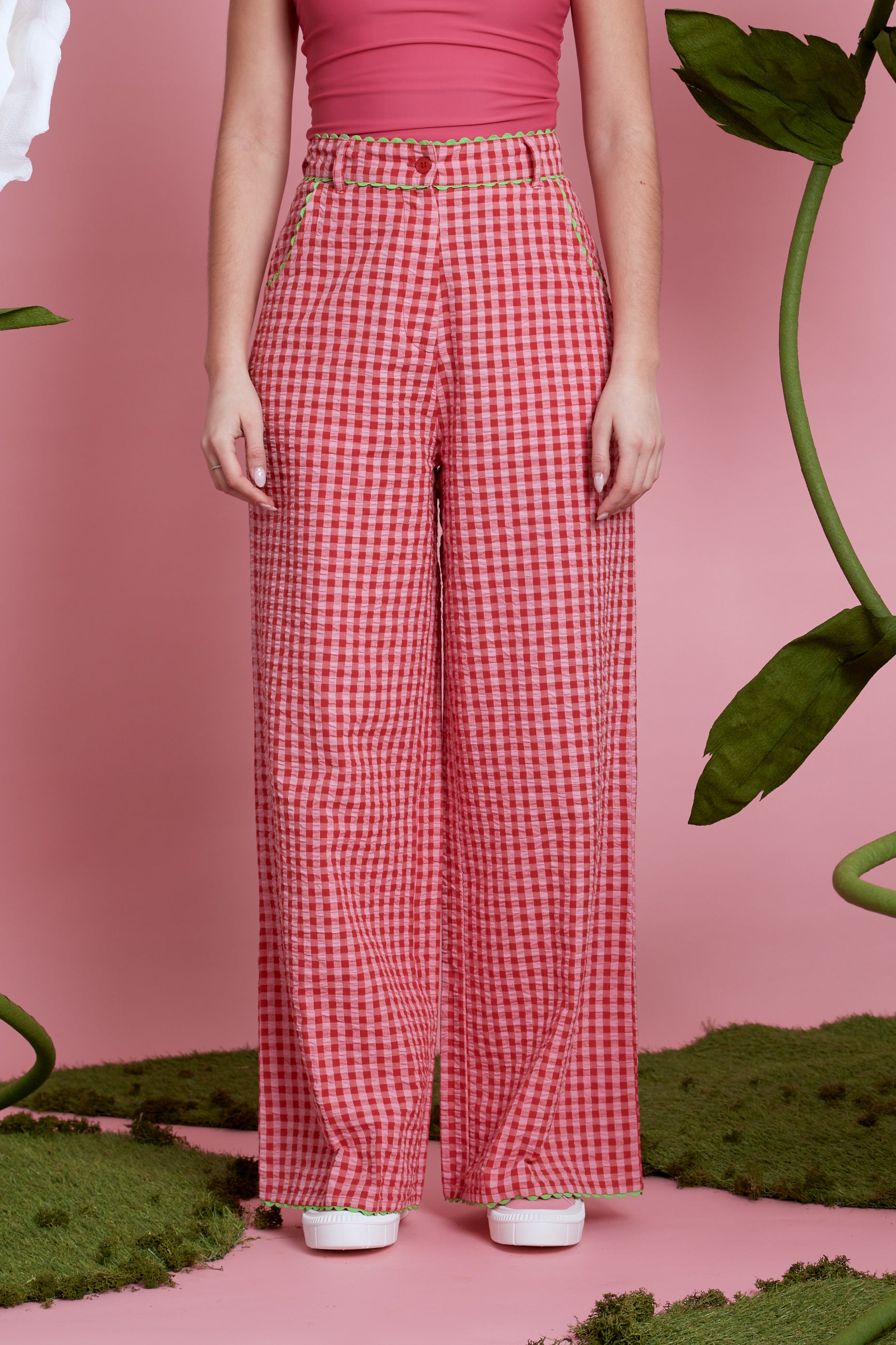 Alice Gingham Wide Leg Trousers - Pink