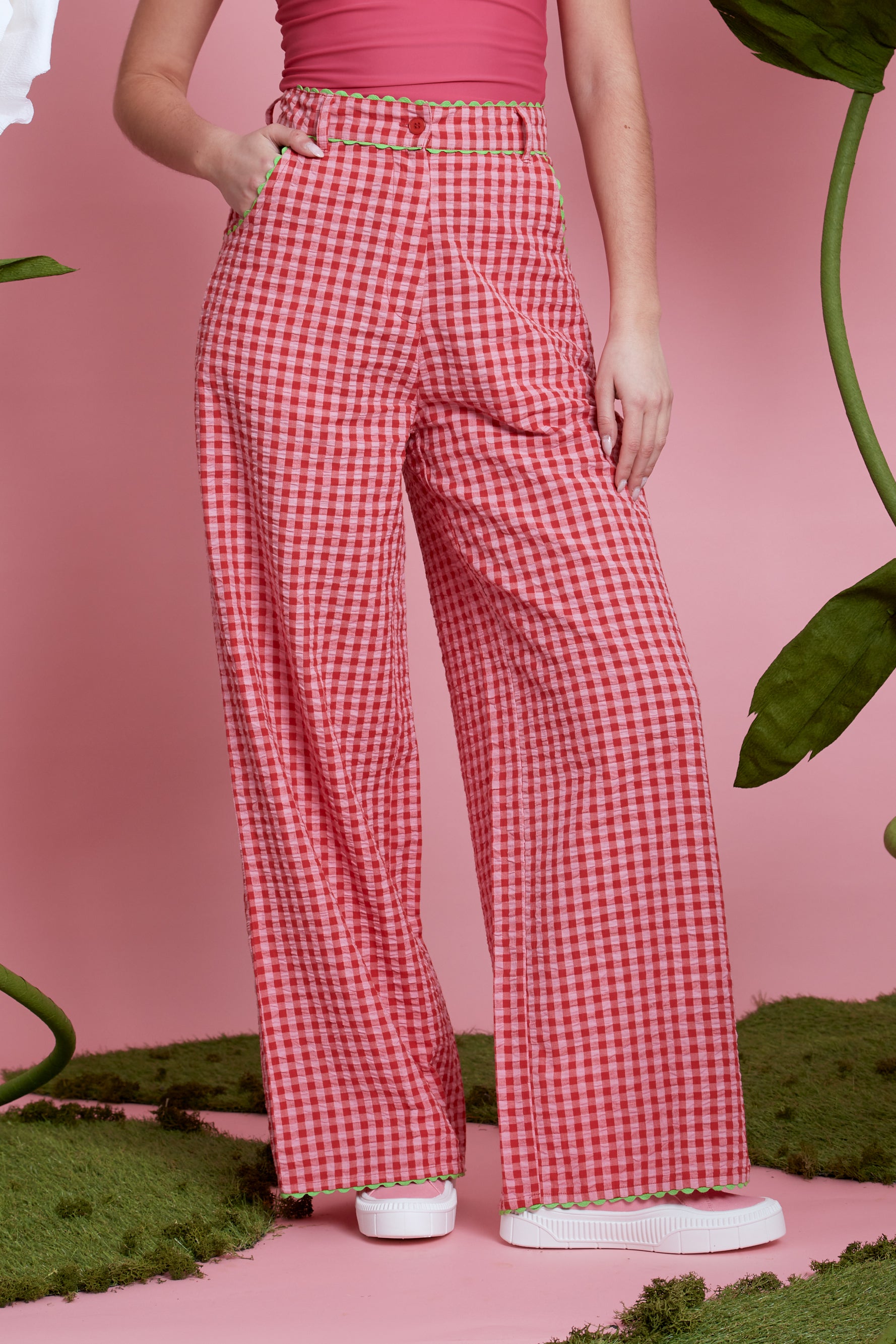 Alice Gingham Wide Leg Trousers - Pink