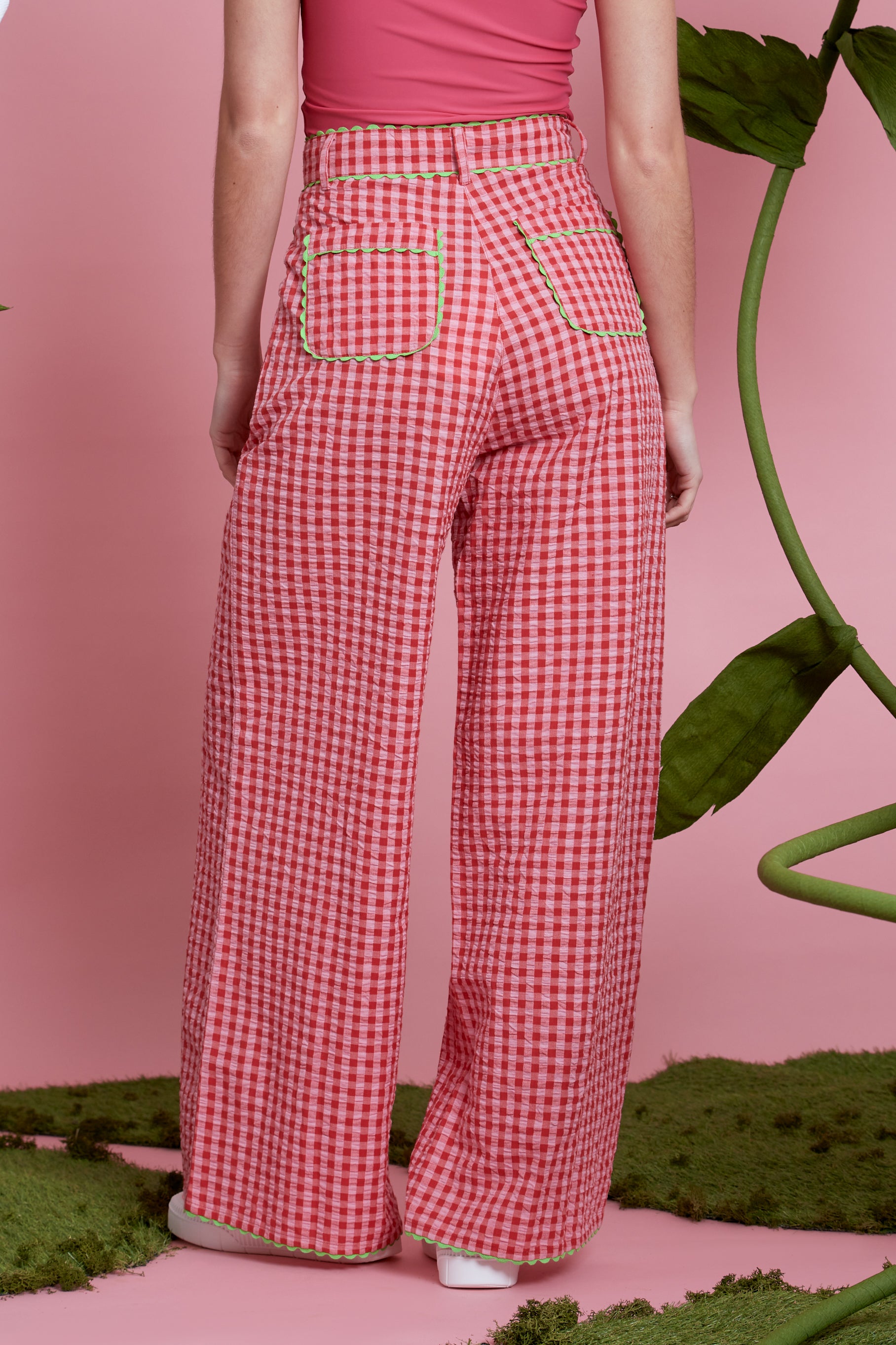 Alice Gingham Wide Leg Trousers - Pink