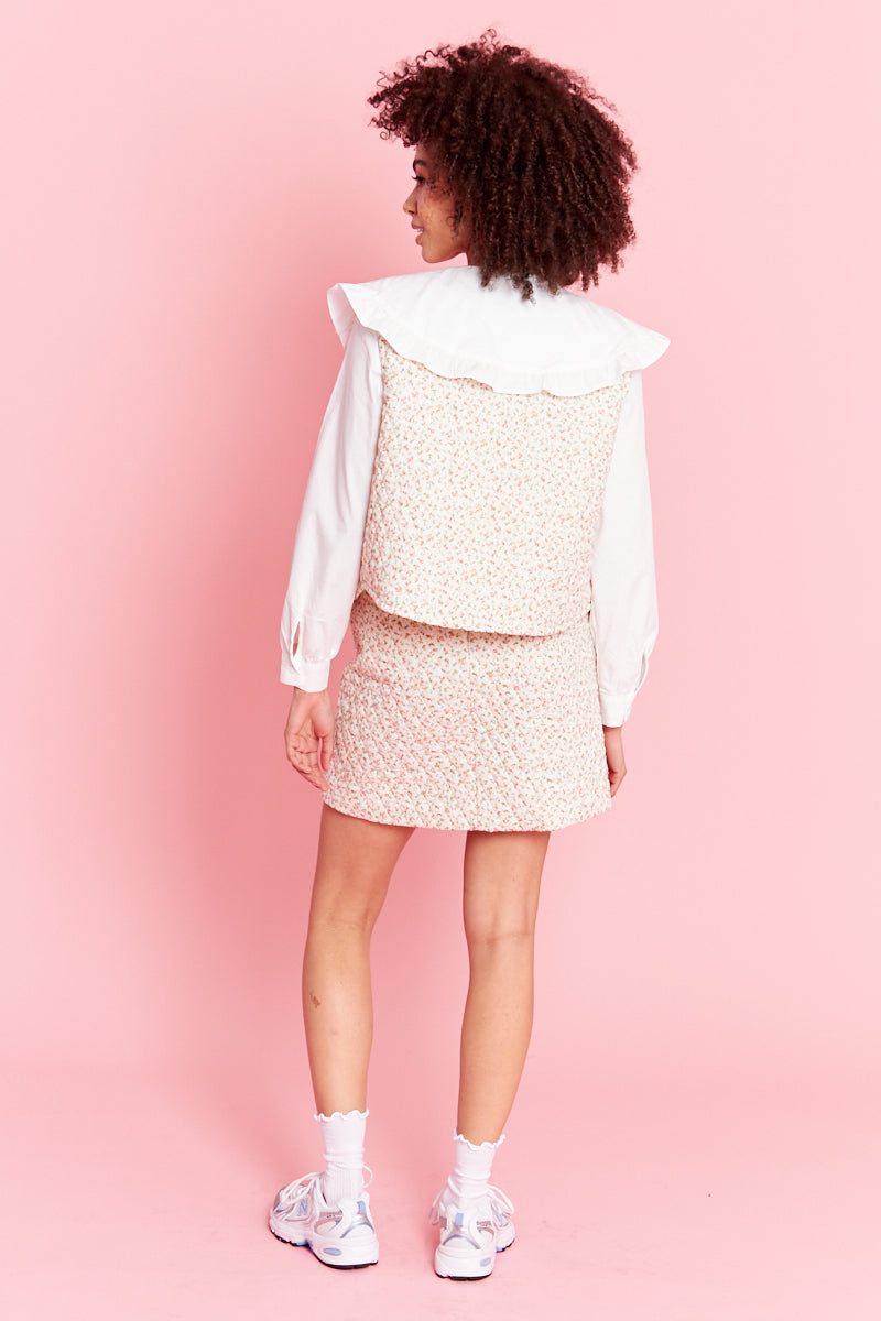 Ditsy Floral Quilted Mini Skirt Cream