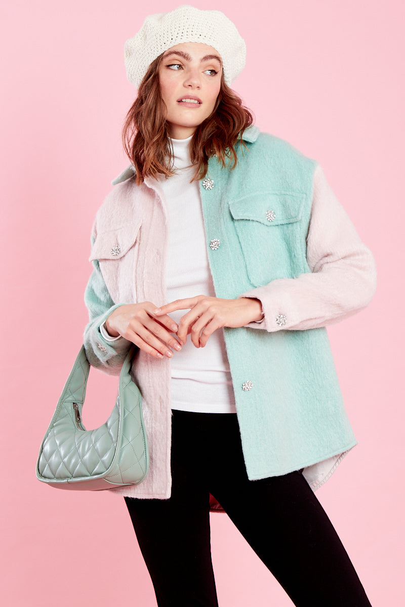 Zeena Colour Block Shacket - Pink & Green