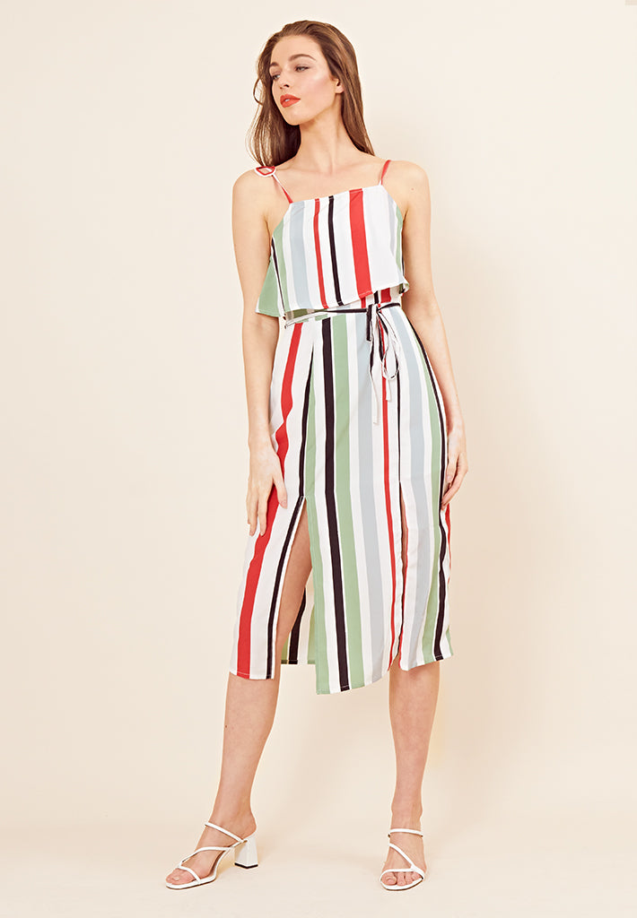 Rio Stripe Double Layer Midi Dress <br> Multi